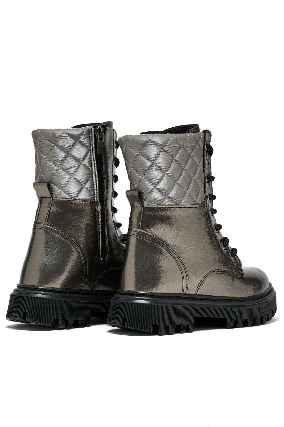 Kız Çocuk Platin Termo Taban Kapitone Detaylı Bağcıklı ve Fermuarlı Uzun Bot - Görsel 4