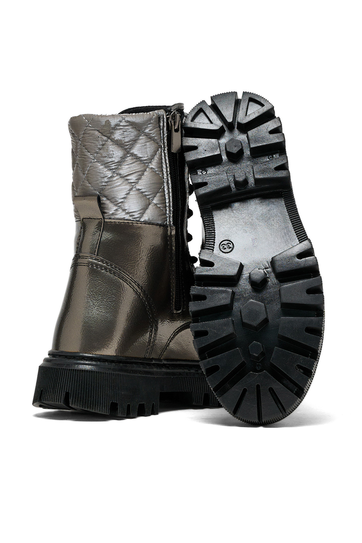 Kız Çocuk Platin Termo Taban Kapitone Detaylı Bağcıklı ve Fermuarlı Uzun Bot - Görsel 5