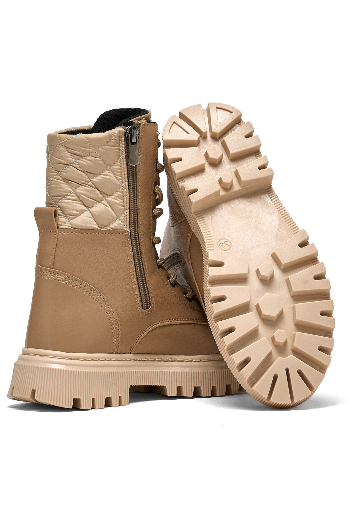 Kız Çocuk Nude Termo Taban Kapitone Detaylı Bağcıklı ve Fermuarlı Uzun Bot - Görsel 5