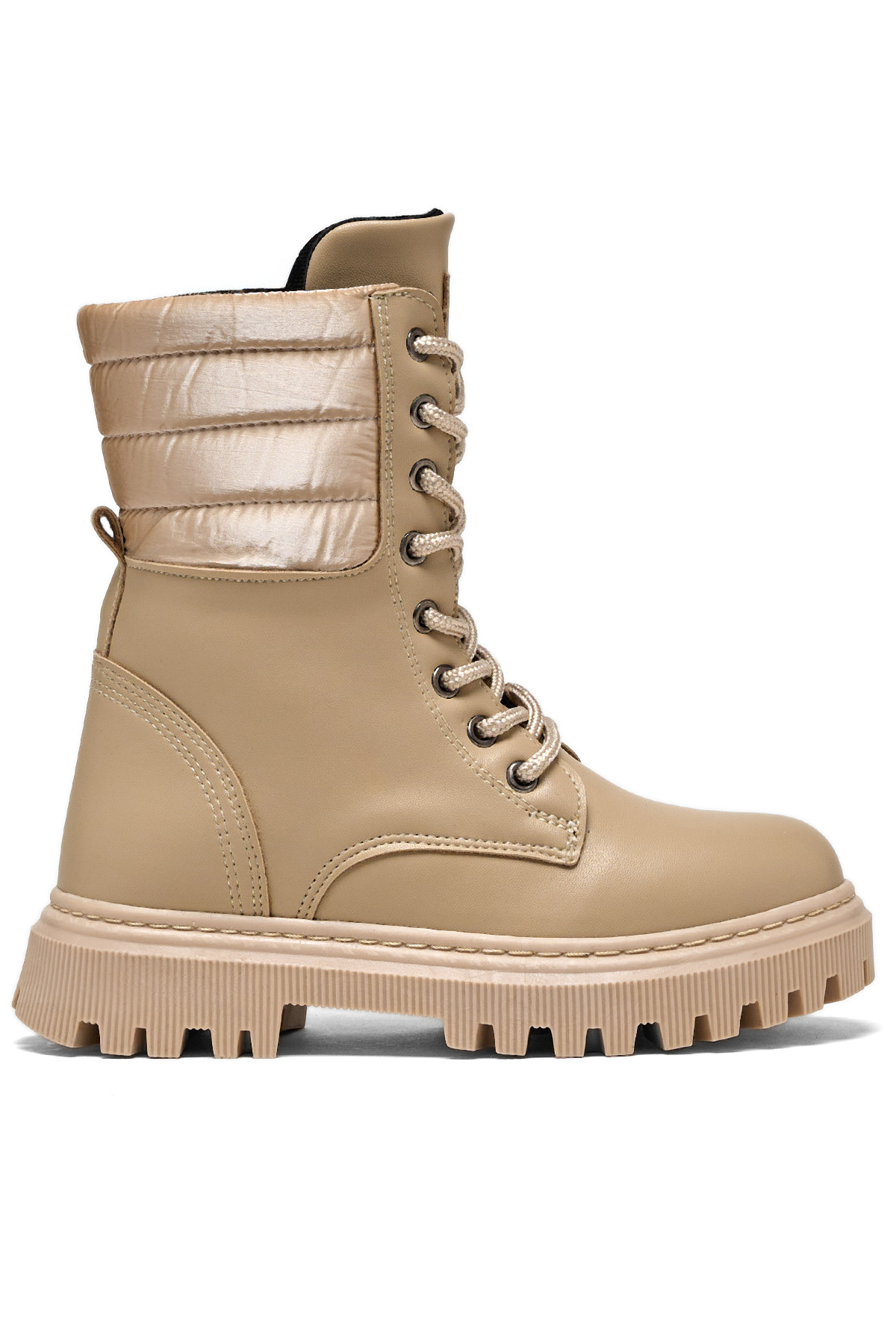 Tonny Black Kız Çocuk Bej Termo Taban Yanı Kapitone Desenli Bağcıklı ve Fermuarlı Bot - Görsel 2