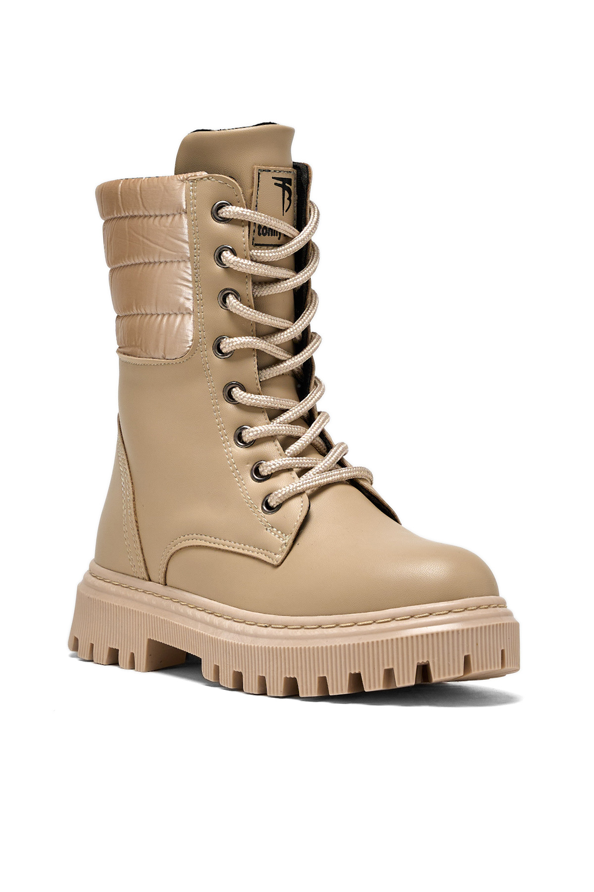 Tonny Black Kız Çocuk Bej Termo Taban Yanı Kapitone Desenli Bağcıklı ve Fermuarlı Bot - Görsel 3