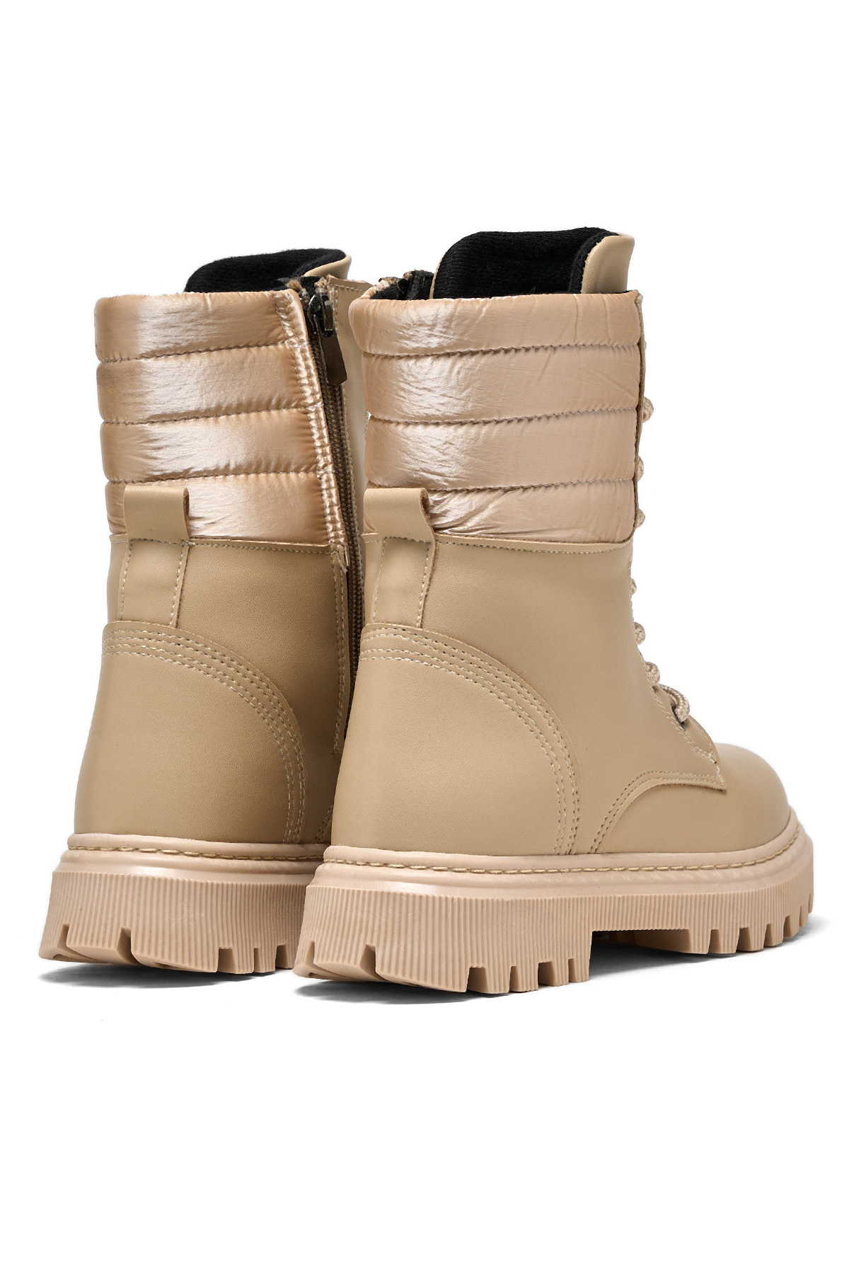 Tonny Black Kız Çocuk Bej Termo Taban Yanı Kapitone Desenli Bağcıklı ve Fermuarlı Bot - Görsel 4