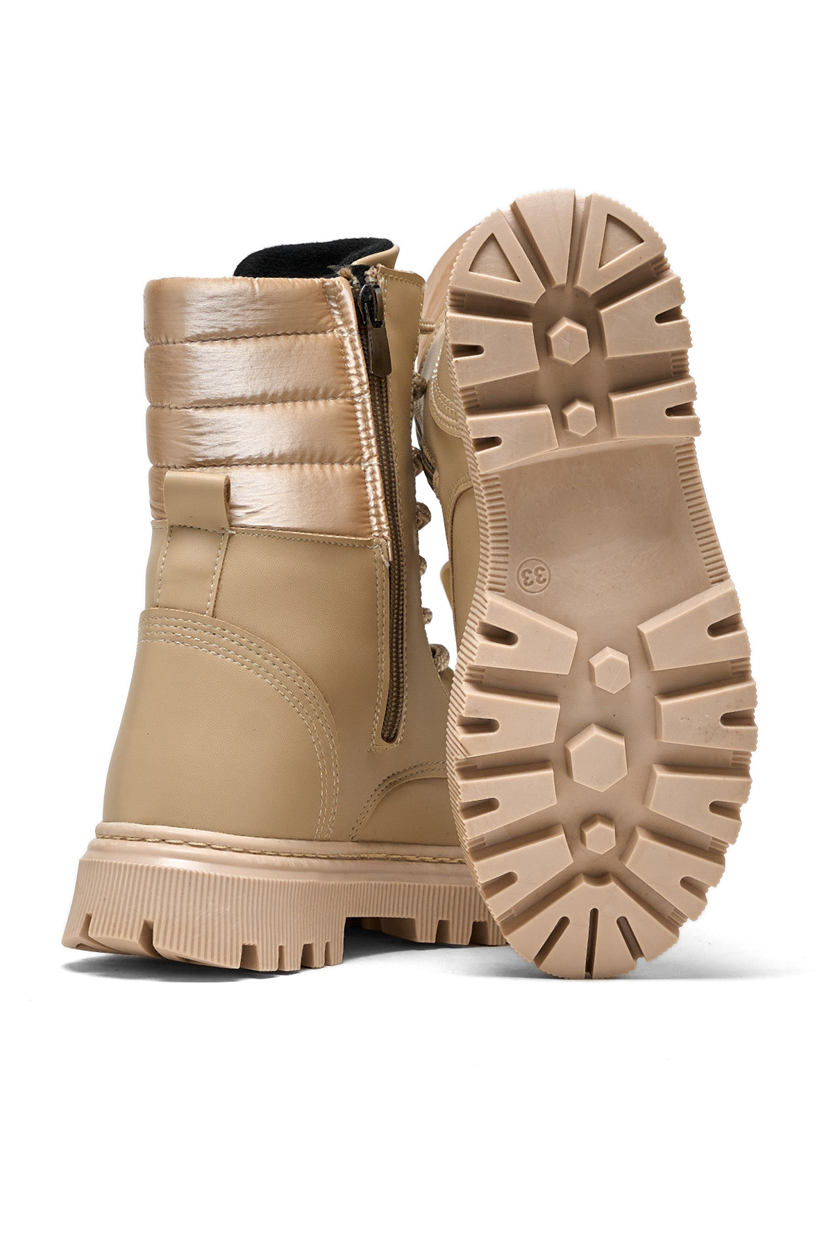 Tonny Black Kız Çocuk Bej Termo Taban Yanı Kapitone Desenli Bağcıklı ve Fermuarlı Bot - Görsel 5