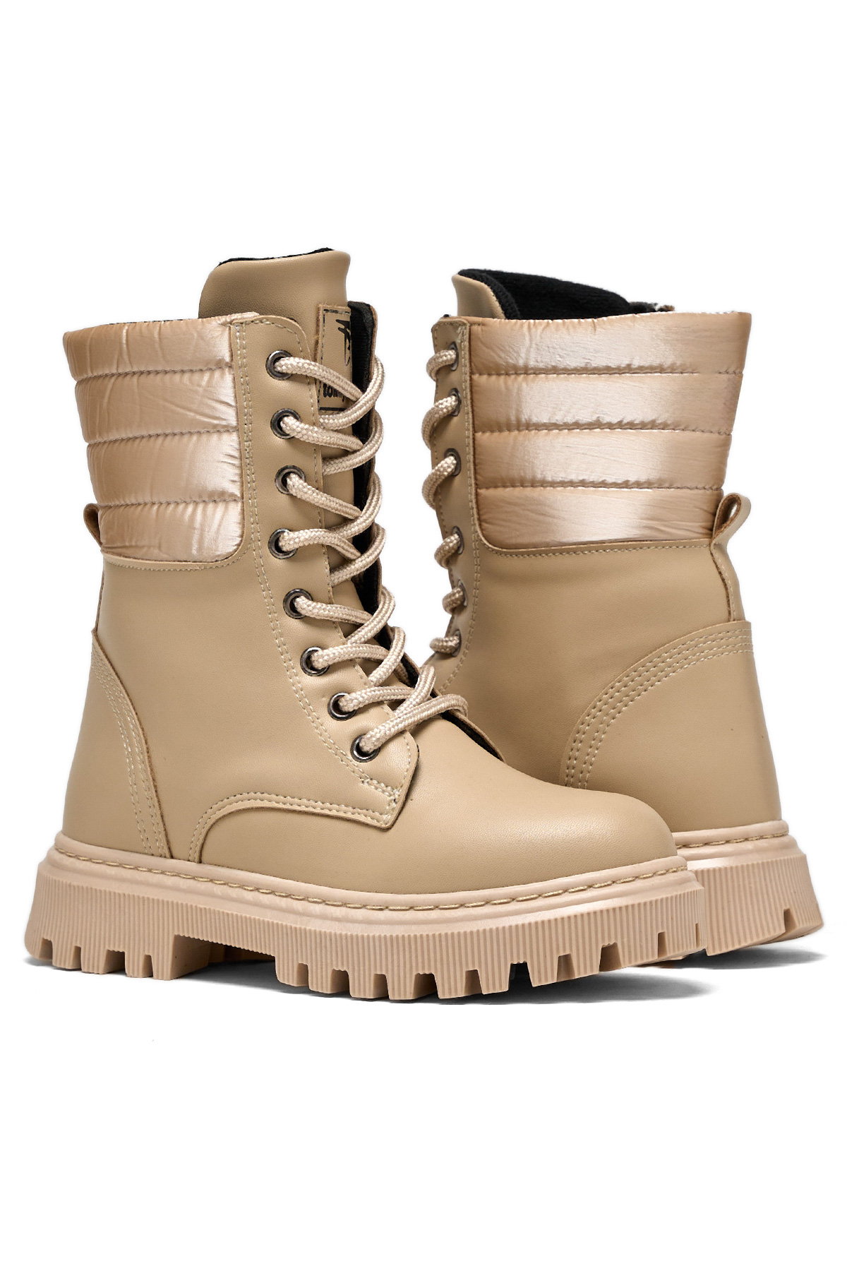 Tonny Black Kız Çocuk Bej Termo Taban Yanı Kapitone Desenli Bağcıklı ve Fermuarlı Bot - Görsel 6