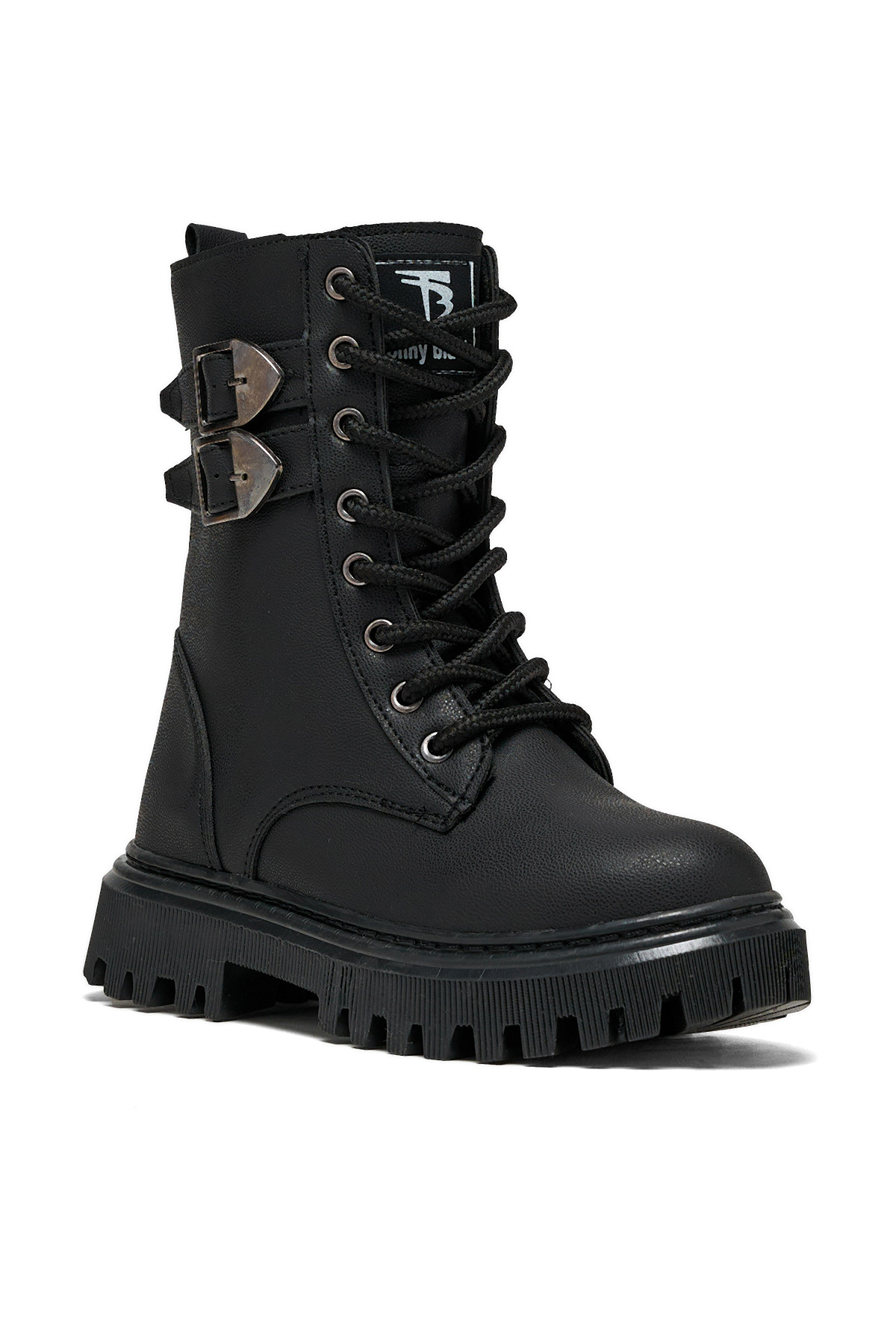 Kız Çocuk Siyah Cilt Termo Taban Kapitone Detaylı Bağcıklı ve Fermuarlı Uzun Bot - Görsel 3