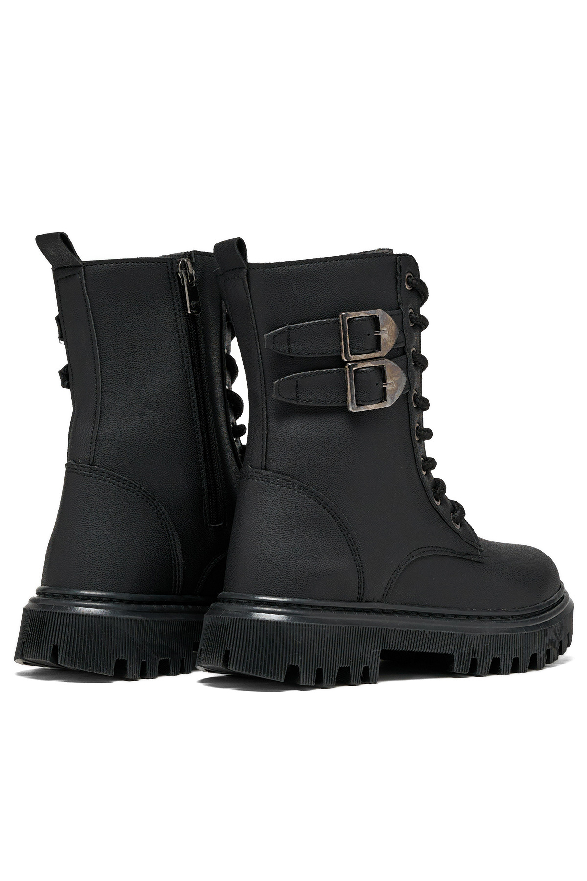 Kız Çocuk Siyah Cilt Termo Taban Kapitone Detaylı Bağcıklı ve Fermuarlı Uzun Bot - Görsel 4