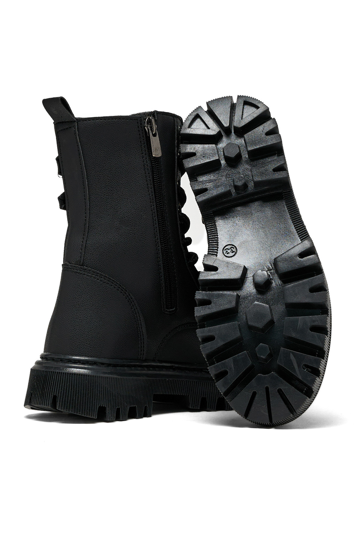 Kız Çocuk Siyah Cilt Termo Taban Kapitone Detaylı Bağcıklı ve Fermuarlı Uzun Bot - Görsel 5