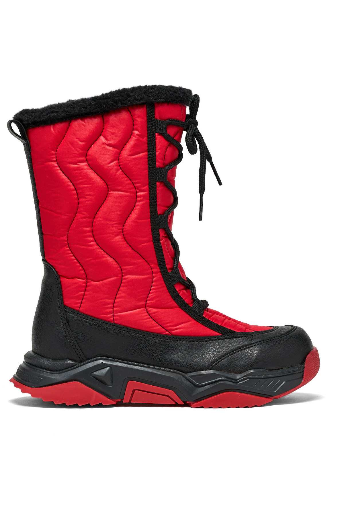 Çocuk Unisex Siyah Kırmızı Rahat Kalıp Spor Taban Bağcık Detaylı Kar Botu - Görsel 2