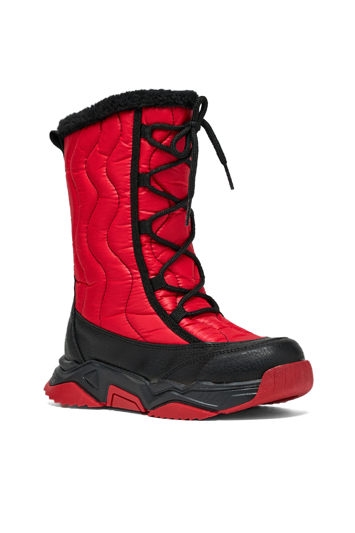 Çocuk Unisex Siyah Kırmızı Rahat Kalıp Spor Taban Bağcık Detaylı Kar Botu - Görsel 3