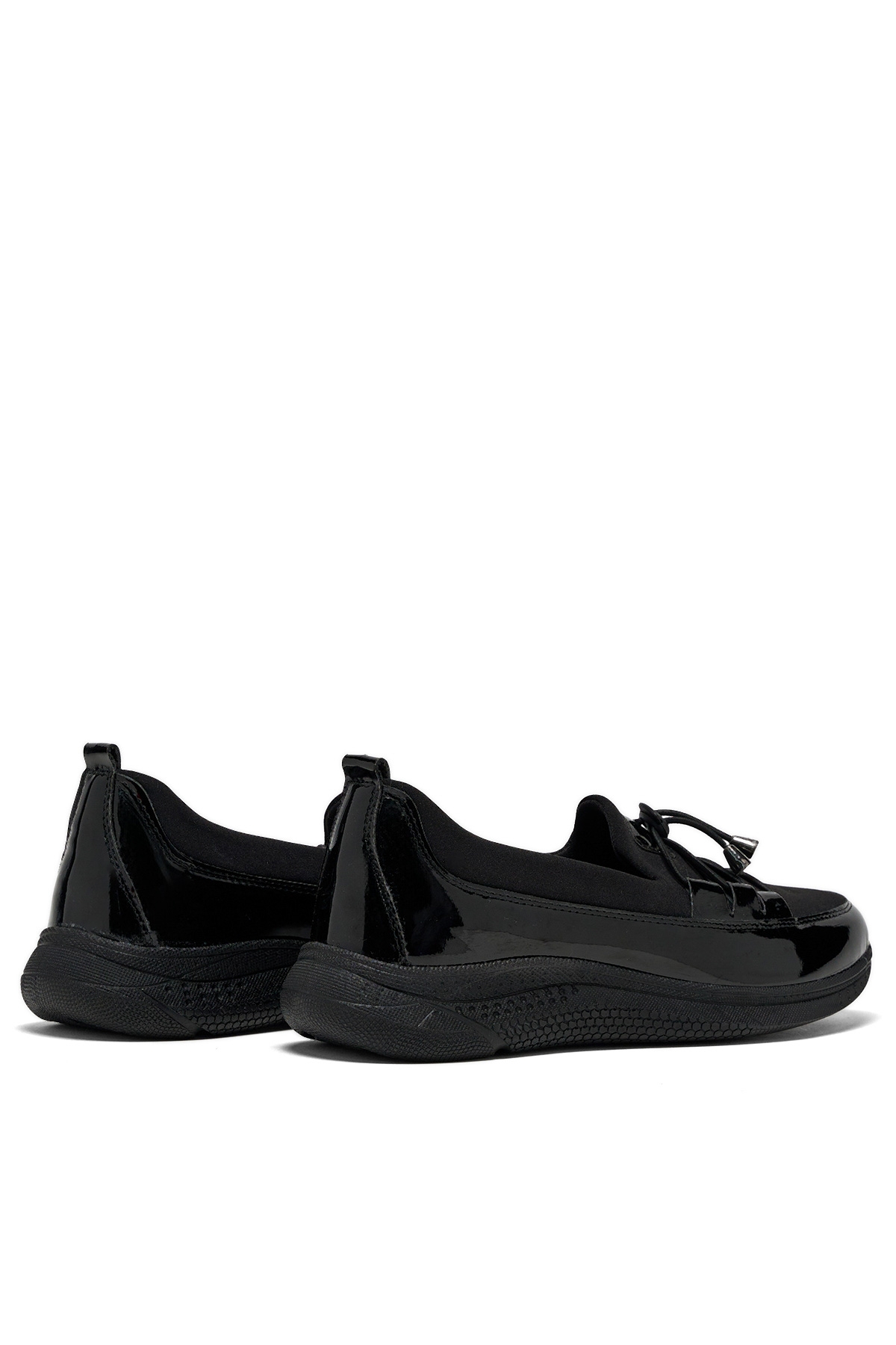 Kadın Siyah Rugan Önü Lastik Bağcıklı Topuk Jelli Ortopedik Anne Günlük Ayakkabi - Görsel 3