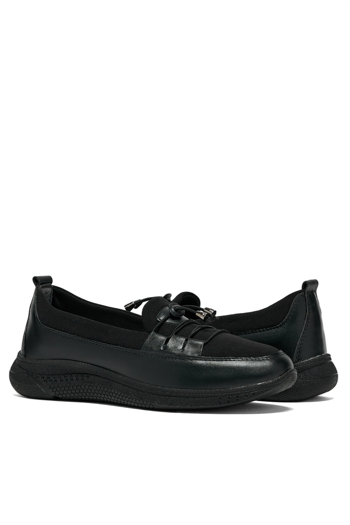 Kadın Siyah Cilt Önü Lastik Bağcıklı Topuk Jelli Ortopedik Anne Günlük Ayakkabi - Görsel 4