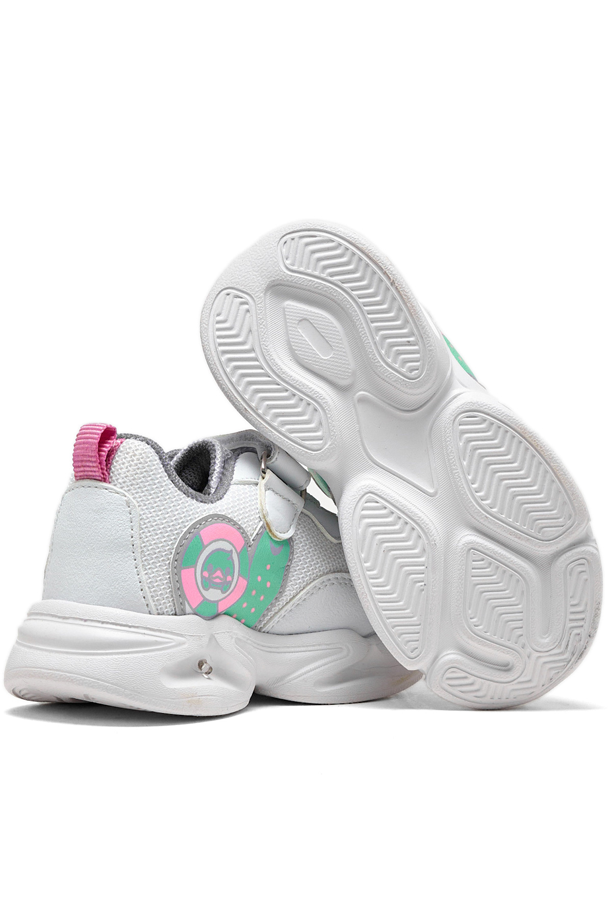 Çocuk Unisex Beyaz Lila Işıklı Cırtlı Ayakkabı - Görsel 5