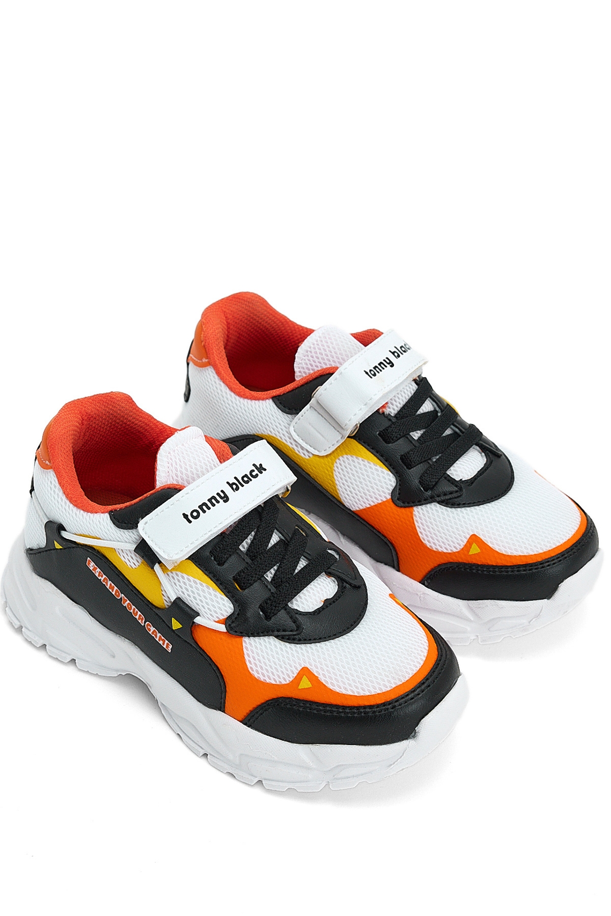 Çocuk Unisex Siyah Beyaz Portakal Faylon Taban Rahat Kalıp Cırtlı Çocuk Ayakkabı - Görsel 2