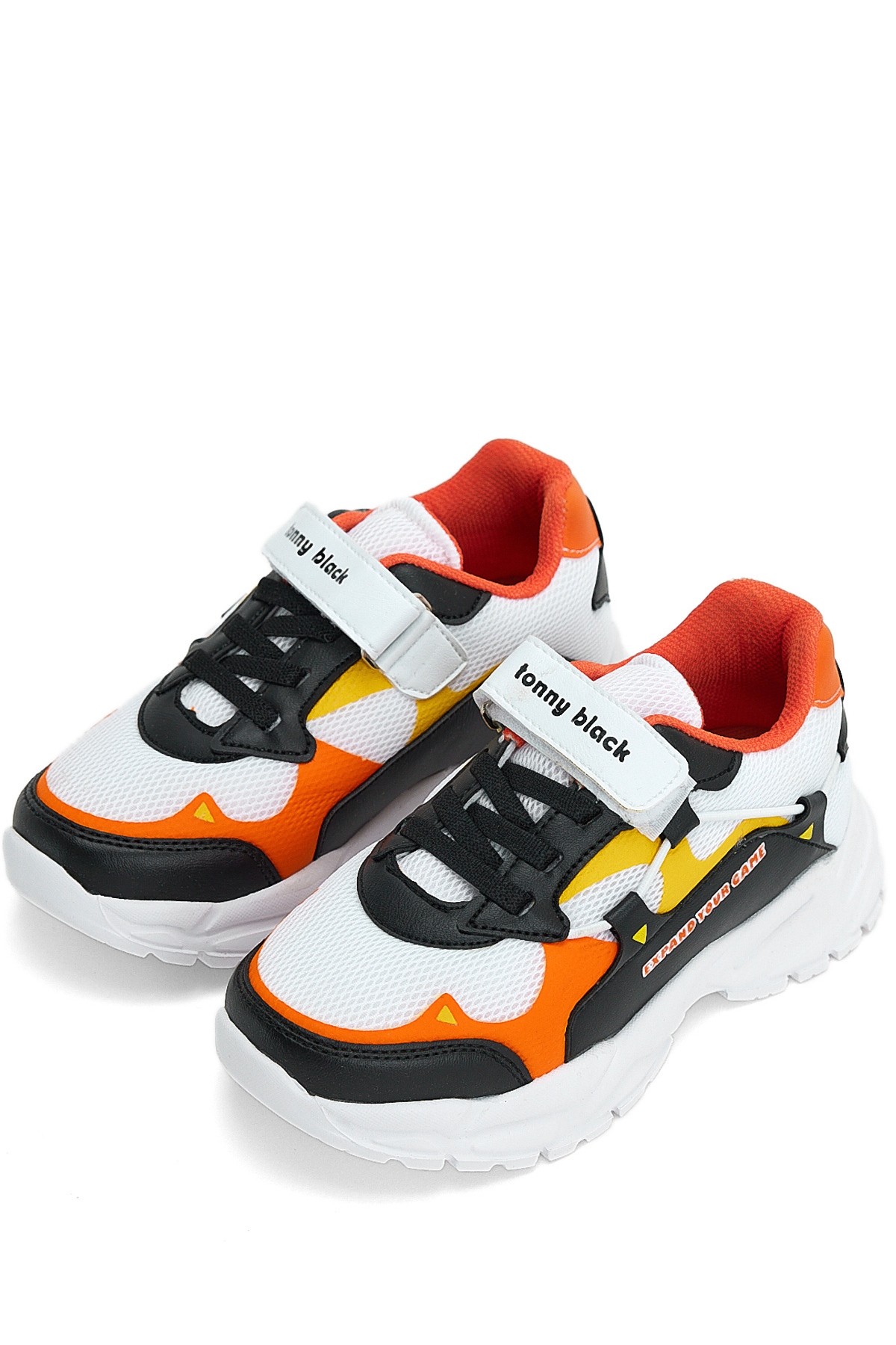 Çocuk Unisex Siyah Beyaz Portakal Faylon Taban Rahat Kalıp Cırtlı Çocuk Ayakkabı - Görsel 4