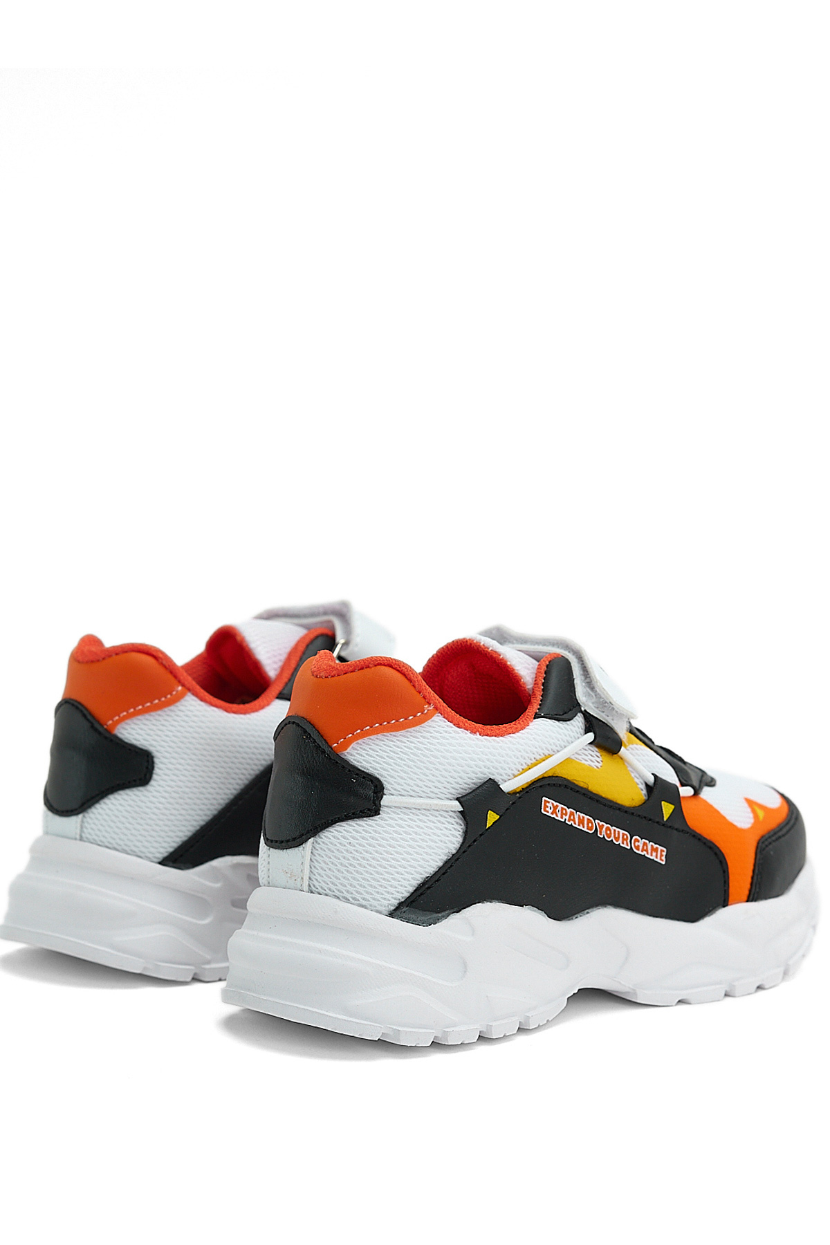 Çocuk Unisex Siyah Beyaz Portakal Faylon Taban Rahat Kalıp Cırtlı Çocuk Ayakkabı - Görsel 5