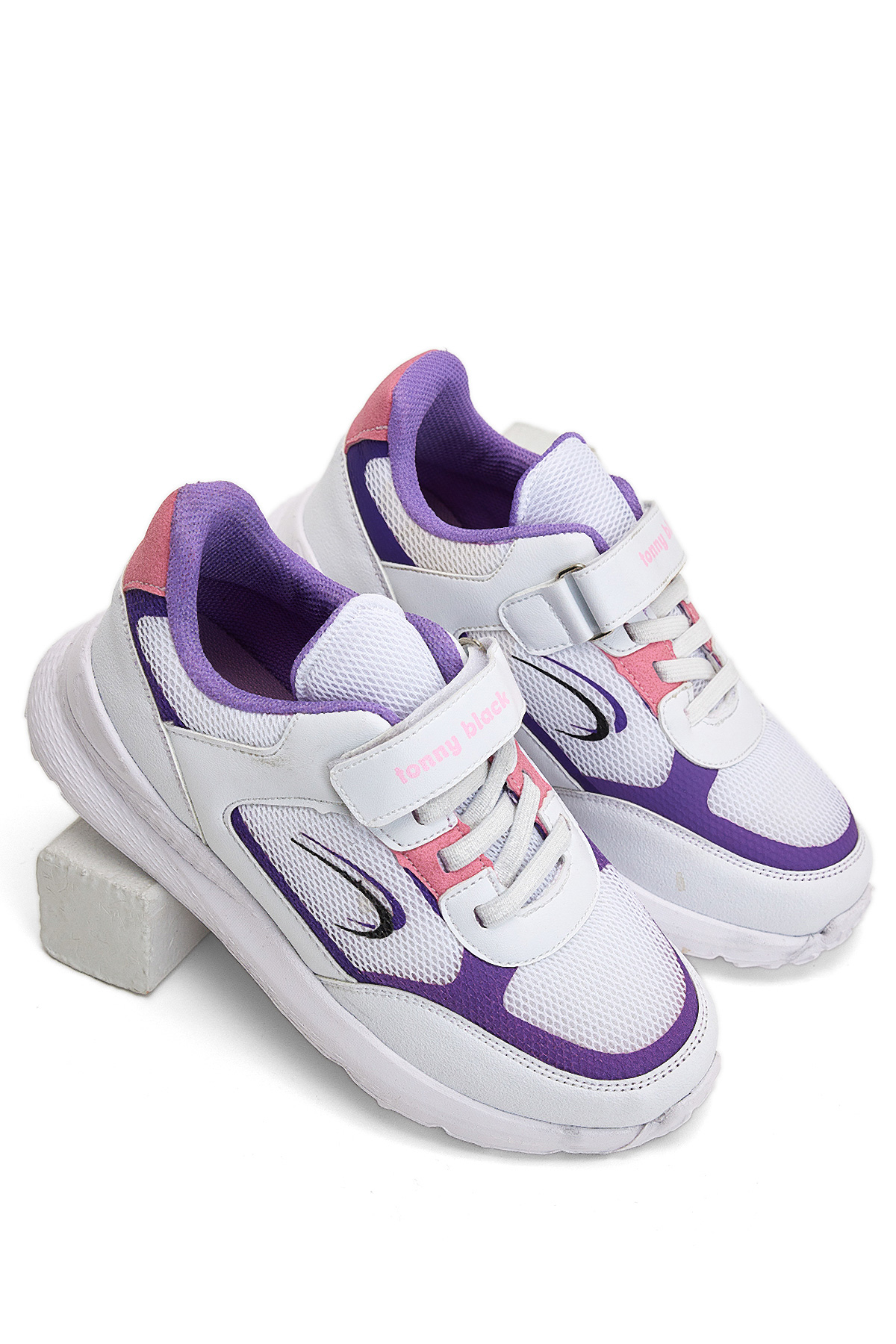 Çocuk Unisex Beyaz Lila Faylon Taban Cırtlı Çocuk Ayakkabı - Görsel 4