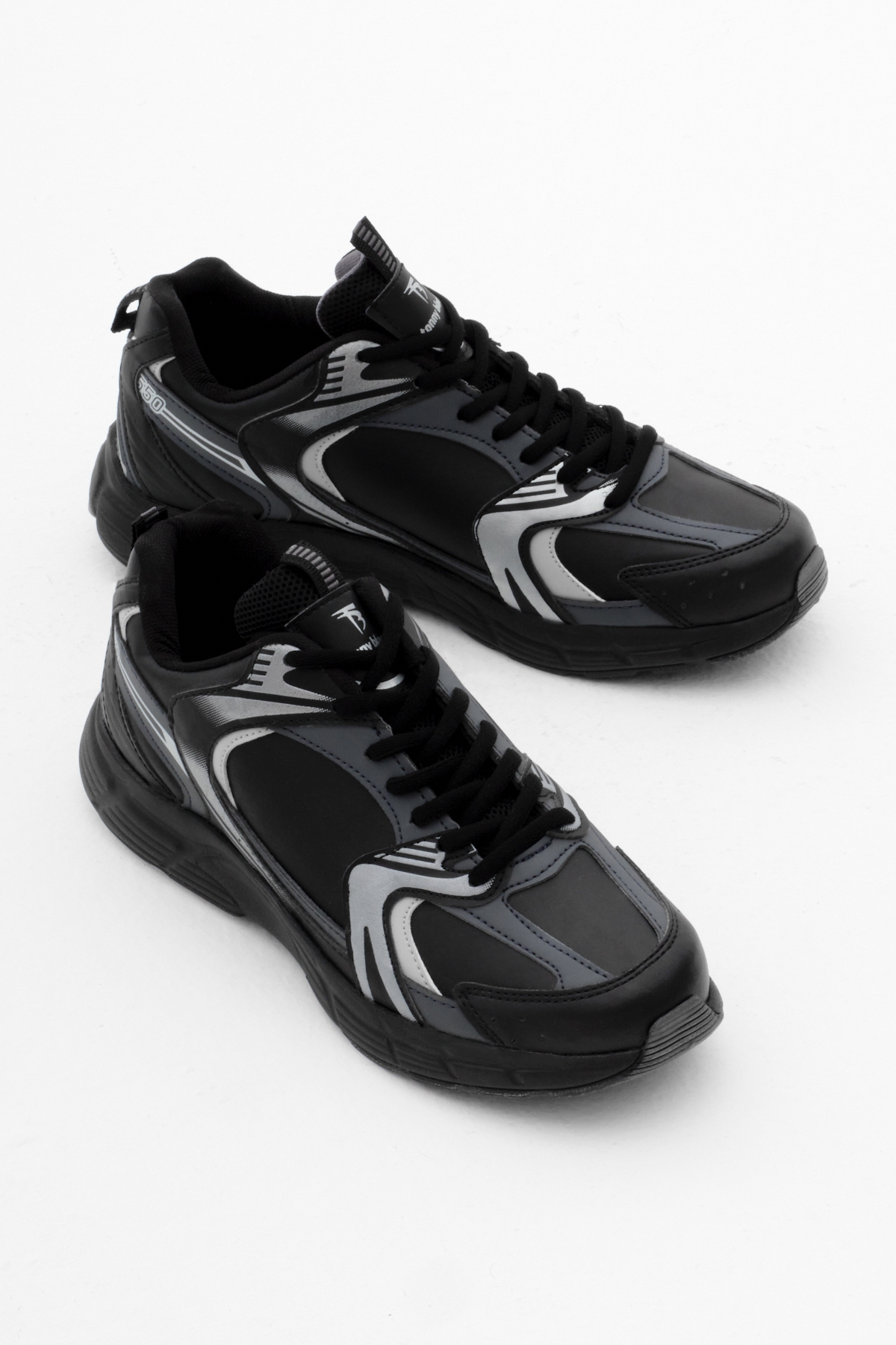 Unisex Siyah Füme Cilt Rahat Kalıp Faylon Taban Bağcıklı Spor Ayakkabı - Görsel 4