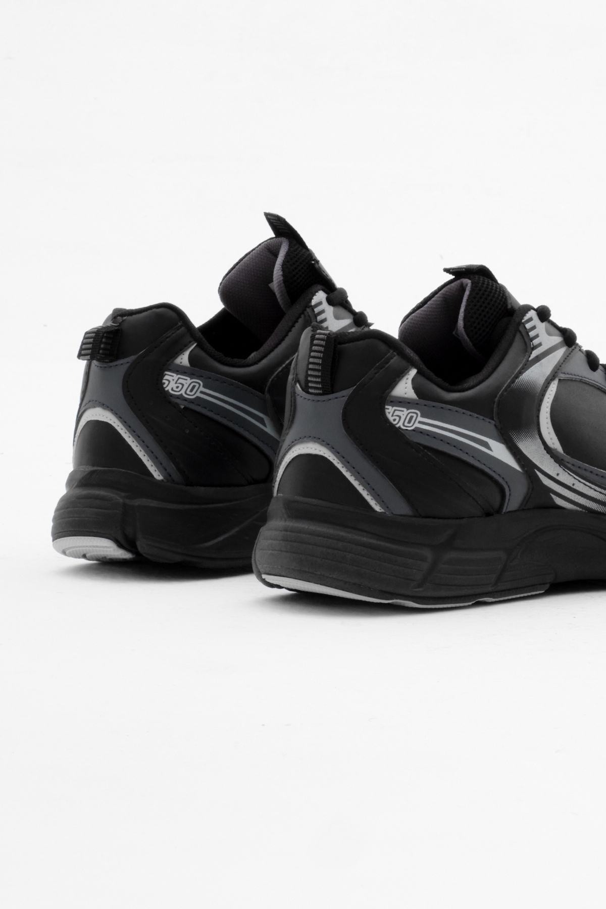 Unisex Siyah Füme Cilt Rahat Kalıp Faylon Taban Bağcıklı Spor Ayakkabı - Görsel 6