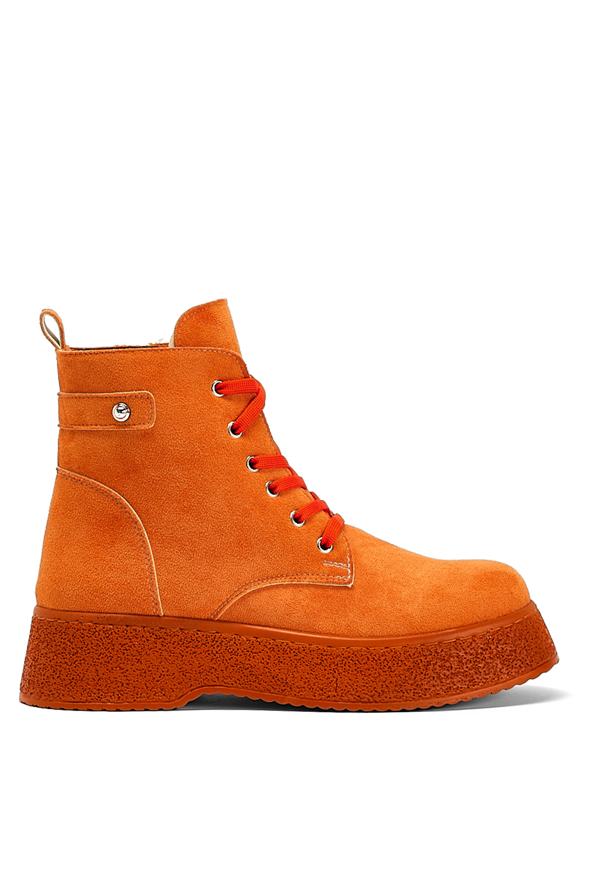 Kadın Oranj Süet Yüksek Poli Taban Bağcıklı Süet Bot - Görsel 2