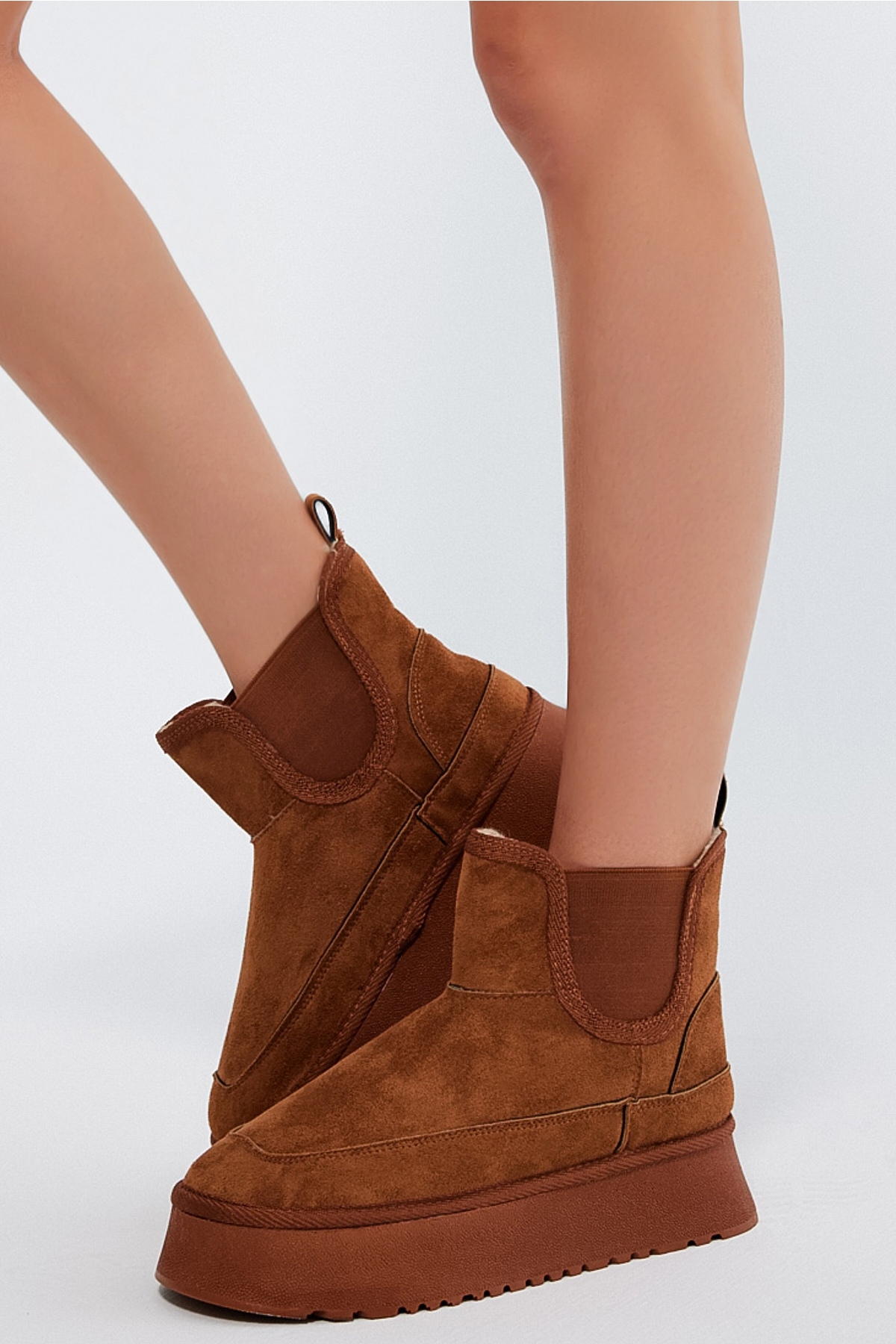 Kadın Taba Süet Rahat Kalıp Lastikli Kürklü Süet Bot - Görsel 4