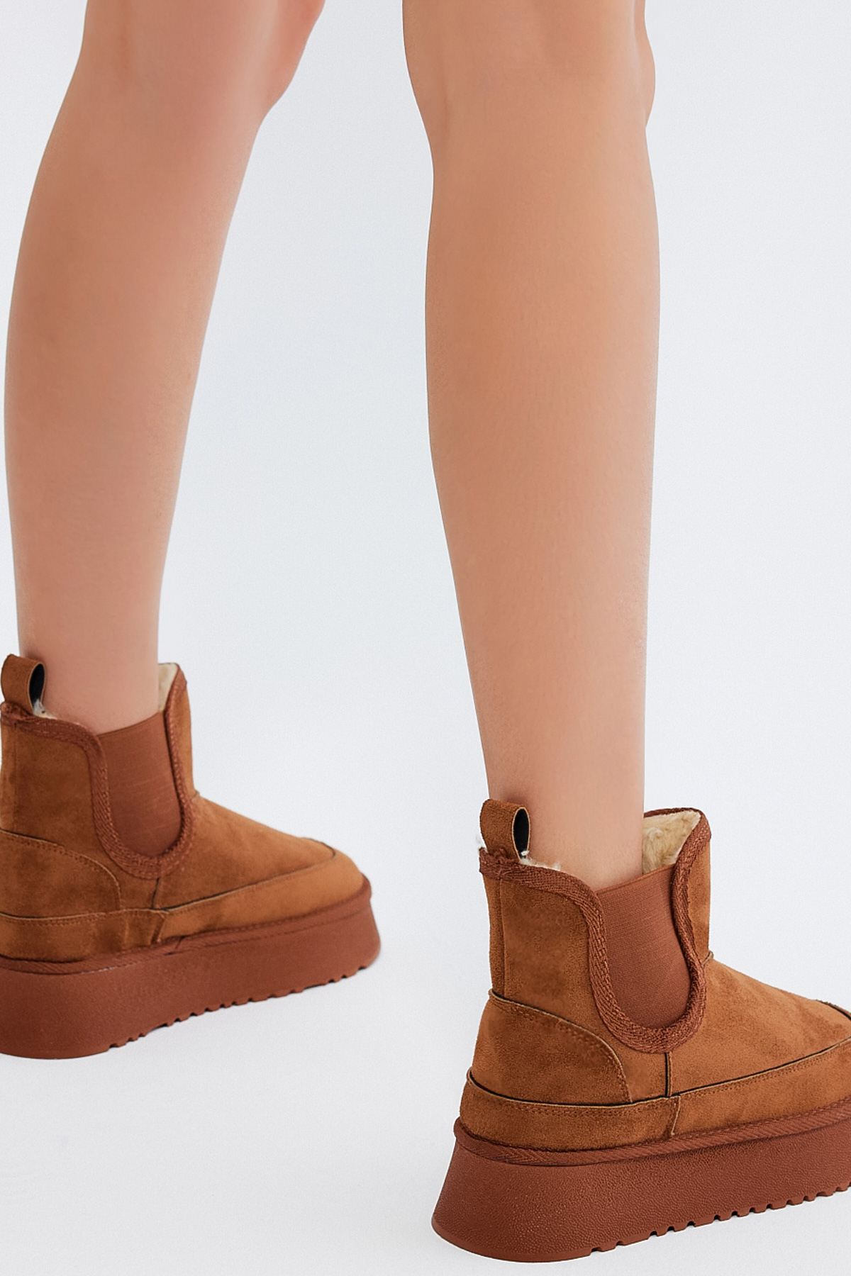 Kadın Taba Süet Rahat Kalıp Lastikli Kürklü Süet Bot - Görsel 6