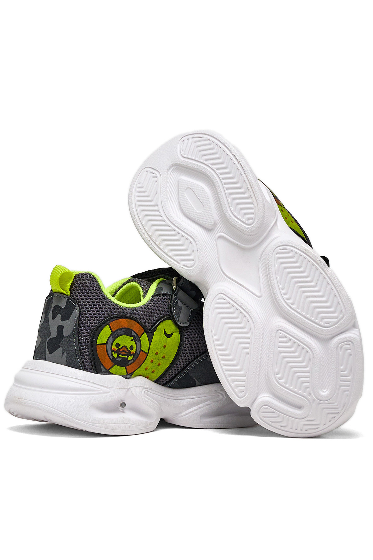 Çocuk Unisex Füme Kamuflaj Işıklı Cırtlı Ayakkabı - Görsel 5