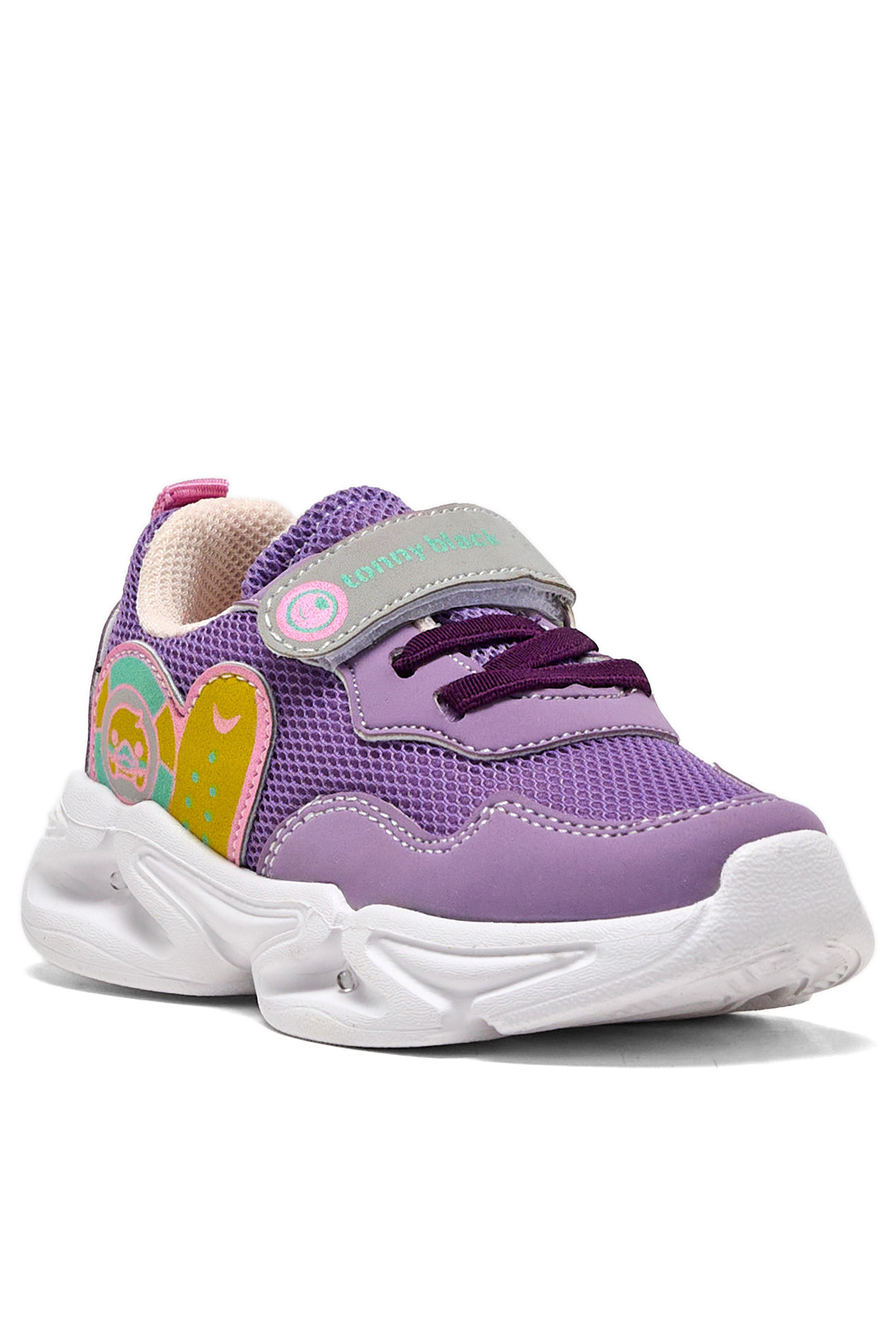 Çocuk Unisex Lila Somon Işıklı Cırtlı Ayakkabı - Görsel 3