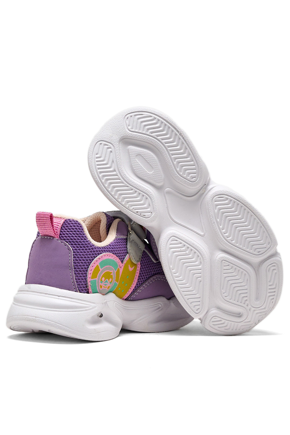 Çocuk Unisex Lila Somon Işıklı Cırtlı Ayakkabı - Görsel 5