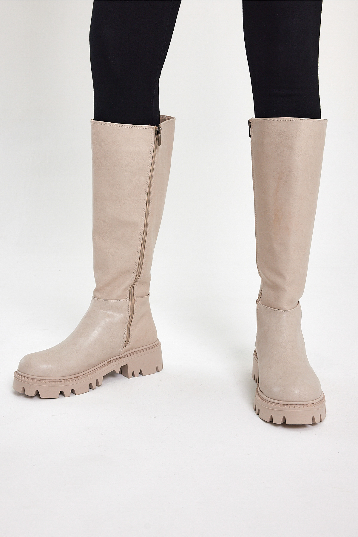Kadın Nude Cilt Rahat Kalıp Yüksek Taban Fermuarlı Çizme - Görsel 3