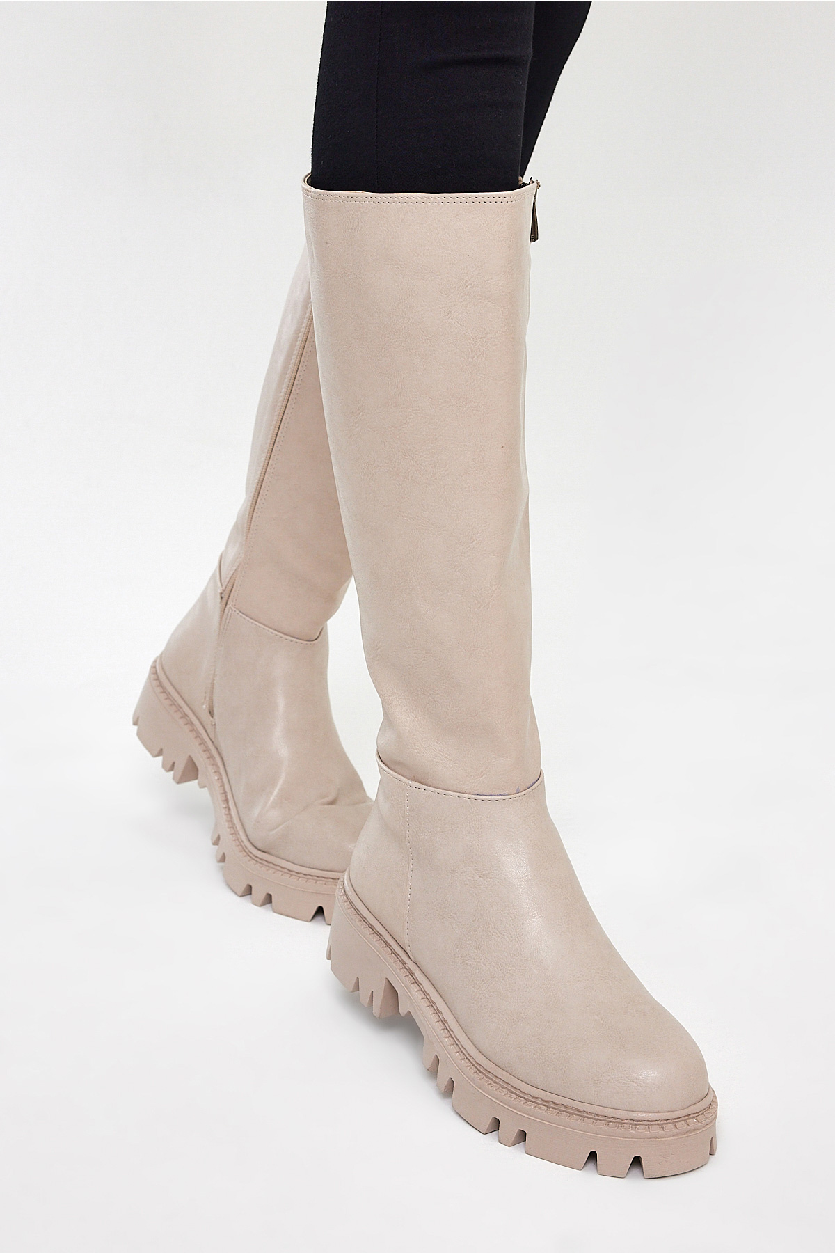 Kadın Nude Cilt Rahat Kalıp Yüksek Taban Fermuarlı Çizme - Görsel 4