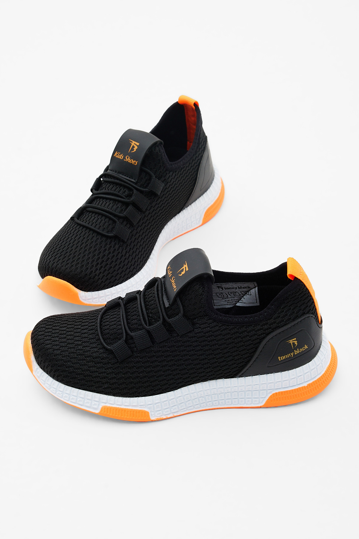 Çocuk Unisex Siyah Turuncu Rahat Kalıp Lastik Bağcıklı Spor Ayakkabı - Görsel 3