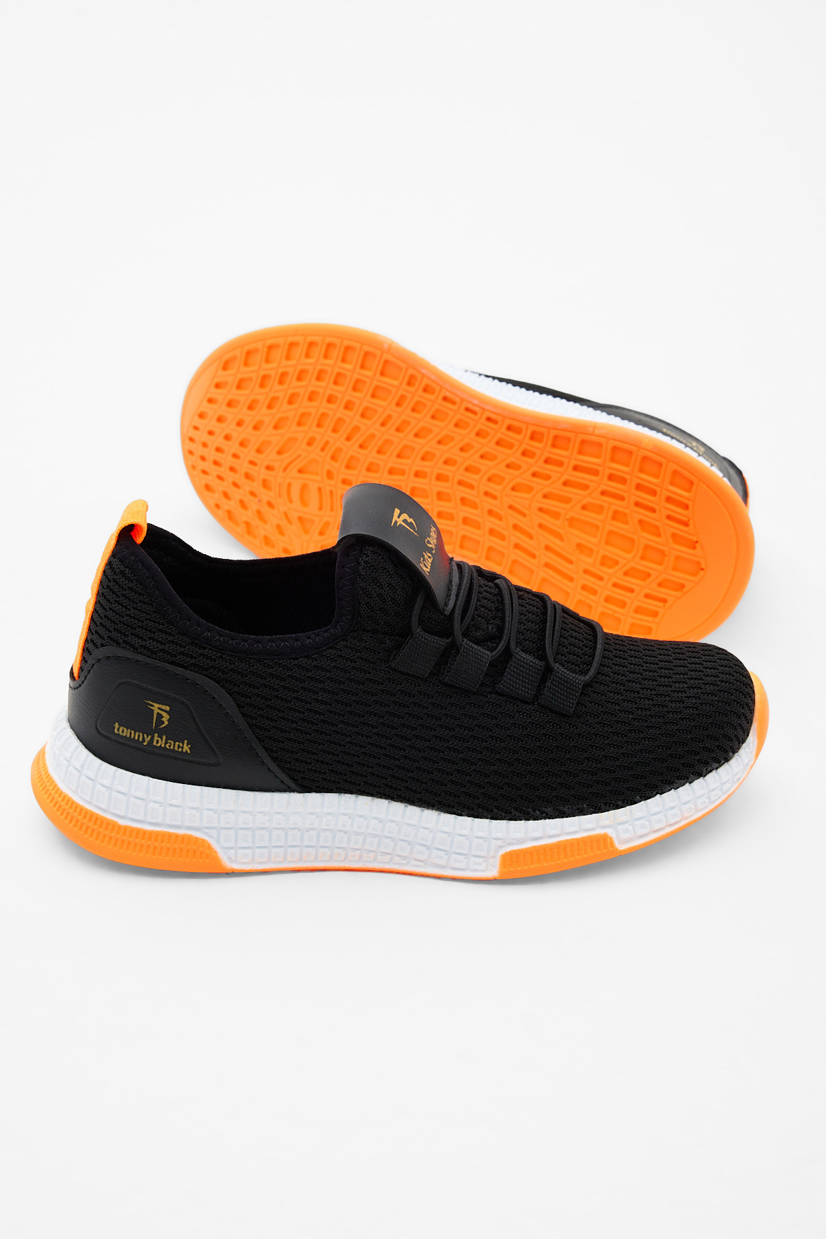 Çocuk Unisex Siyah Turuncu Rahat Kalıp Lastik Bağcıklı Spor Ayakkabı - Görsel 5