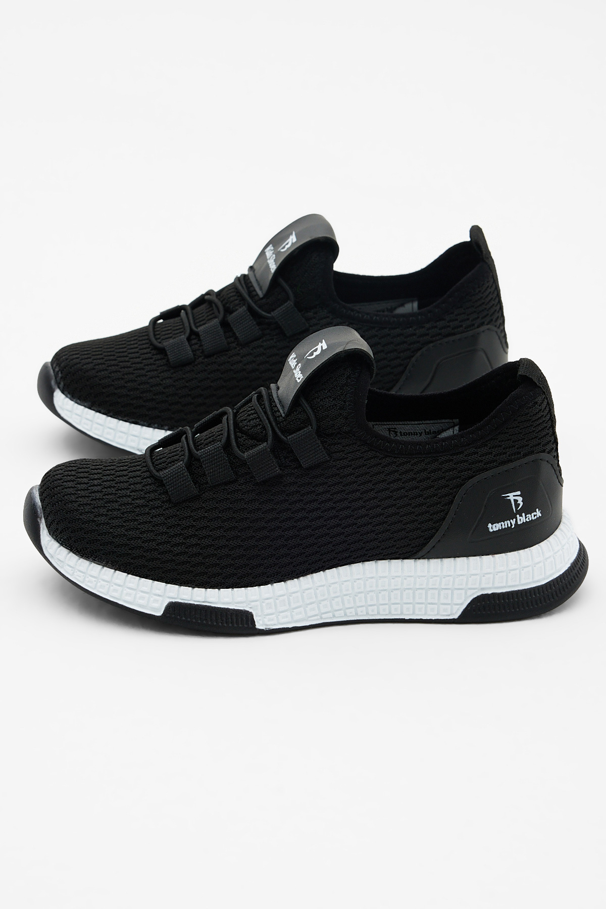 Çocuk Unisex Siyah Beyaz Rahat Kalıp Lastik Bağcıklı Spor Ayakkabı - Görsel 2