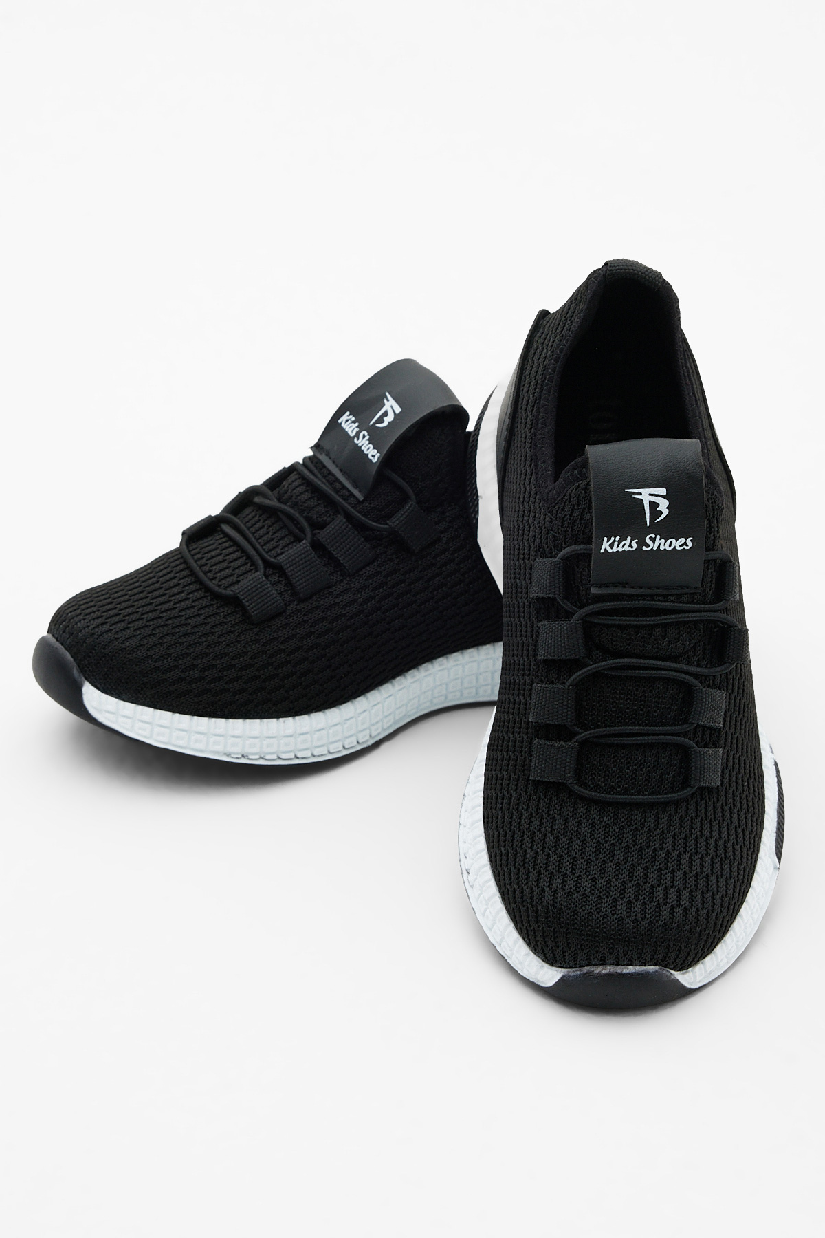 Çocuk Unisex Siyah Beyaz Rahat Kalıp Lastik Bağcıklı Spor Ayakkabı - Görsel 4