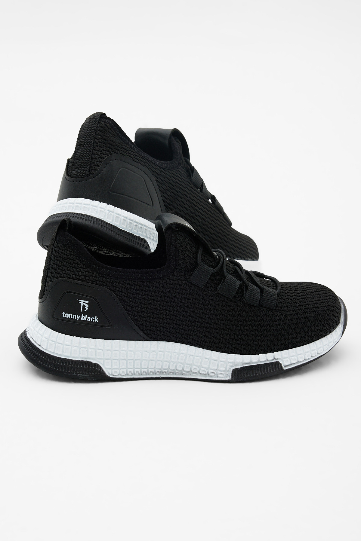 Çocuk Unisex Siyah Beyaz Rahat Kalıp Lastik Bağcıklı Spor Ayakkabı - Görsel 6