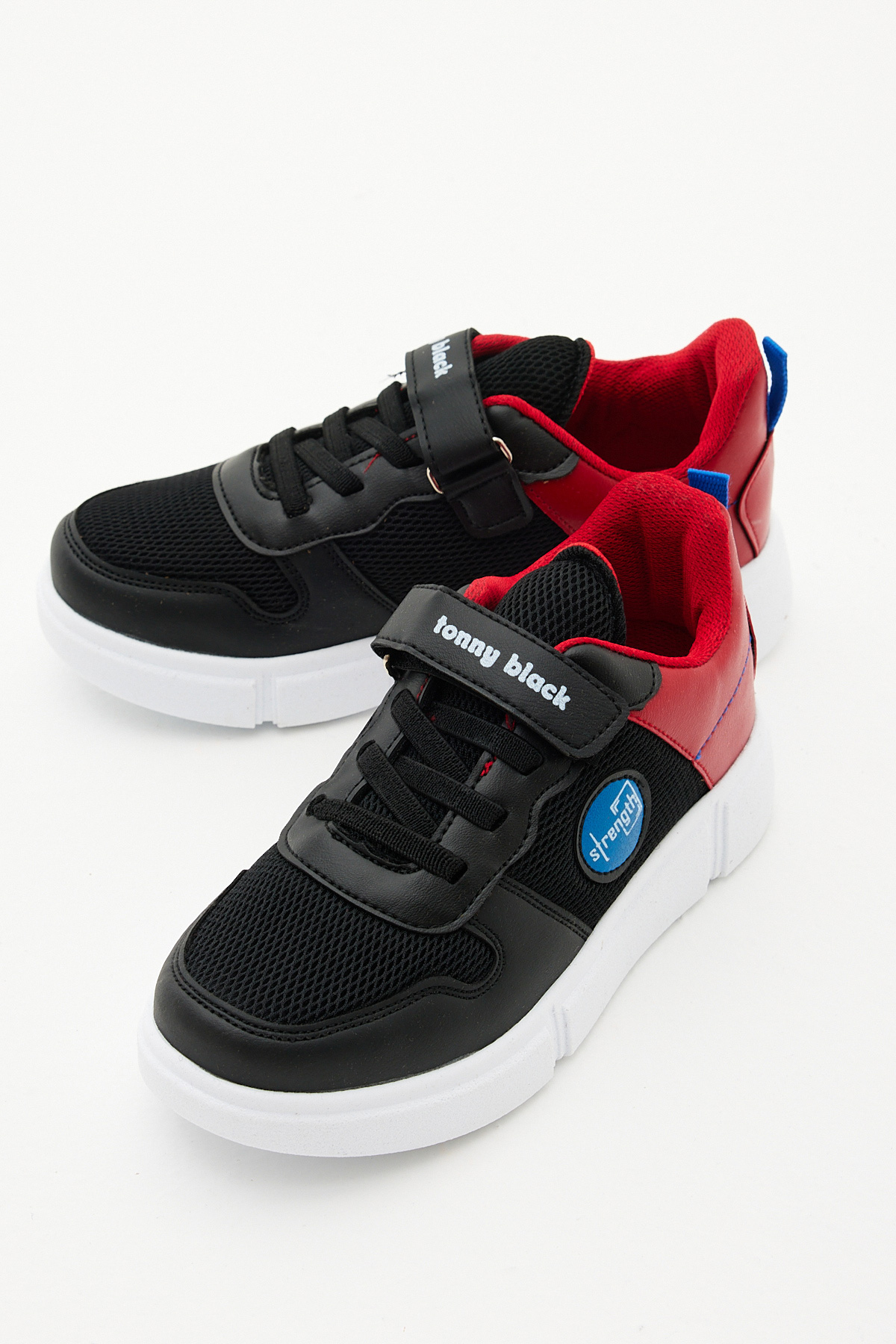 Çocuk Unisex Siyah Kırmızı Rahat Kalıp Cırtlı Ayakkabı - Görsel 3