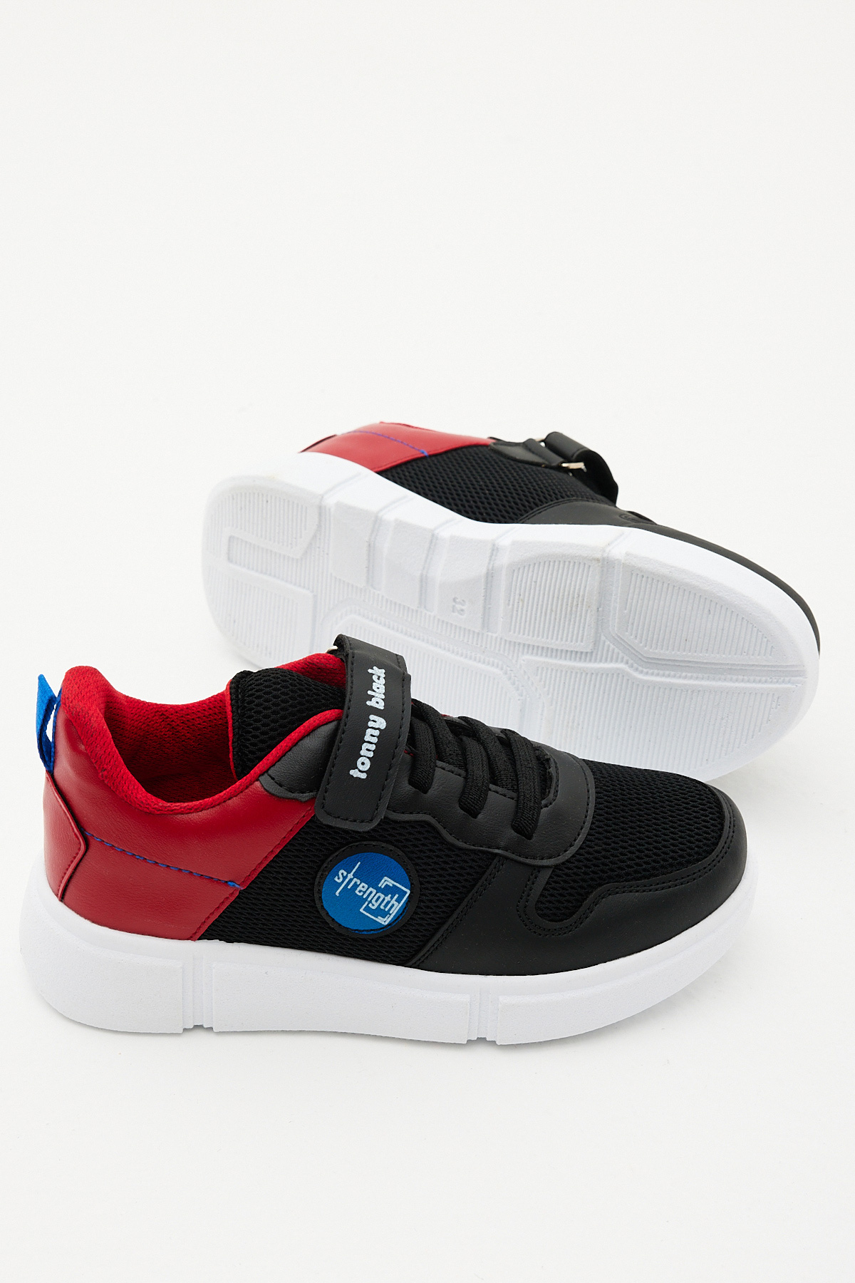 Çocuk Unisex Siyah Kırmızı Rahat Kalıp Cırtlı Ayakkabı - Görsel 5