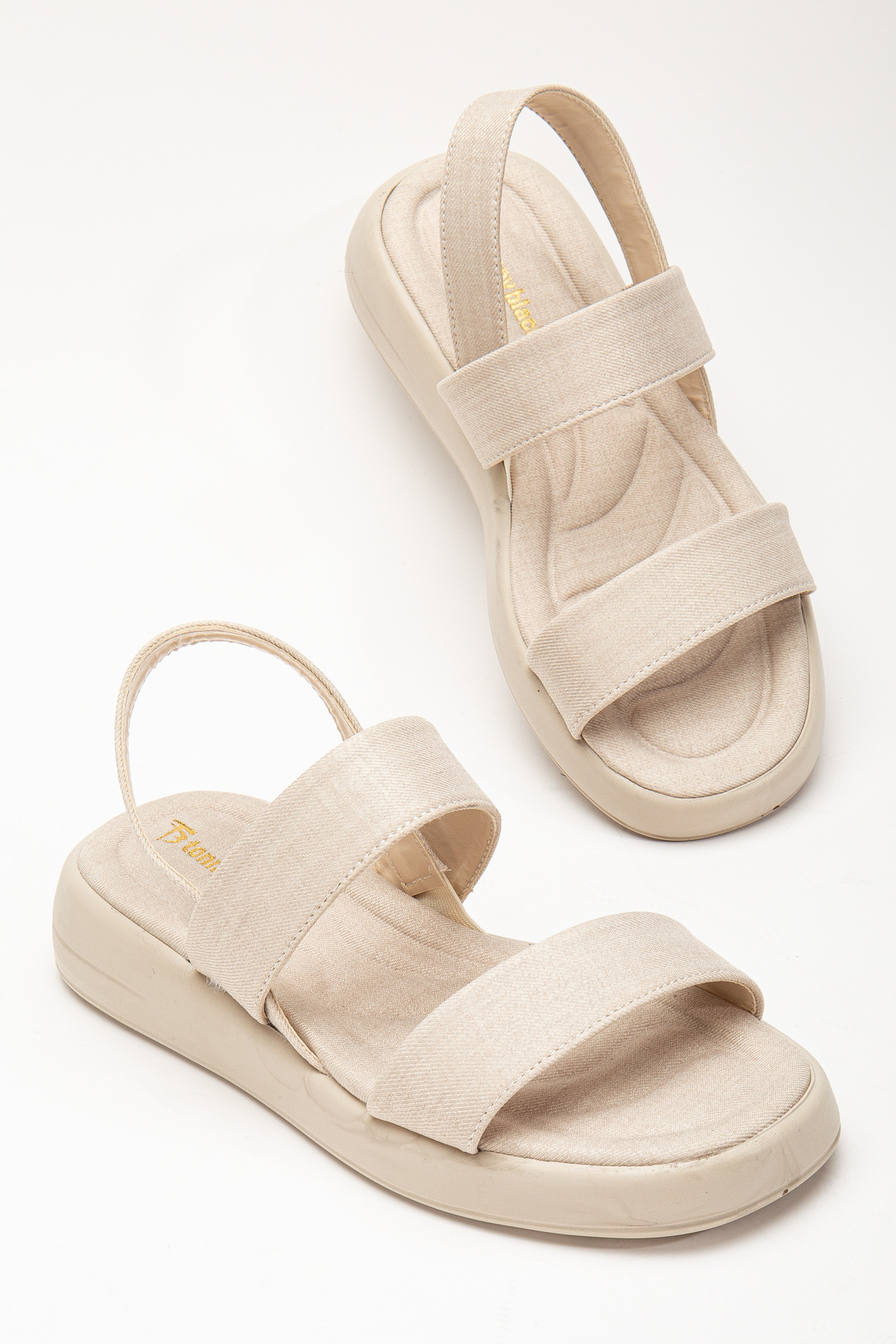 Kadın Vizon Keten Rahat Kalıp Poli Taban Çift Bantlı Sandalet - Görsel 3