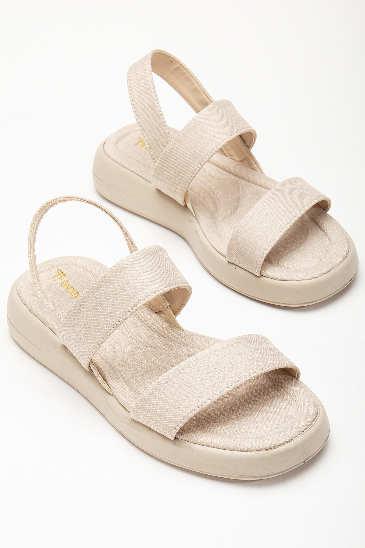 Kadın Vizon Keten Rahat Kalıp Poli Taban Çift Bantlı Sandalet - Görsel 5