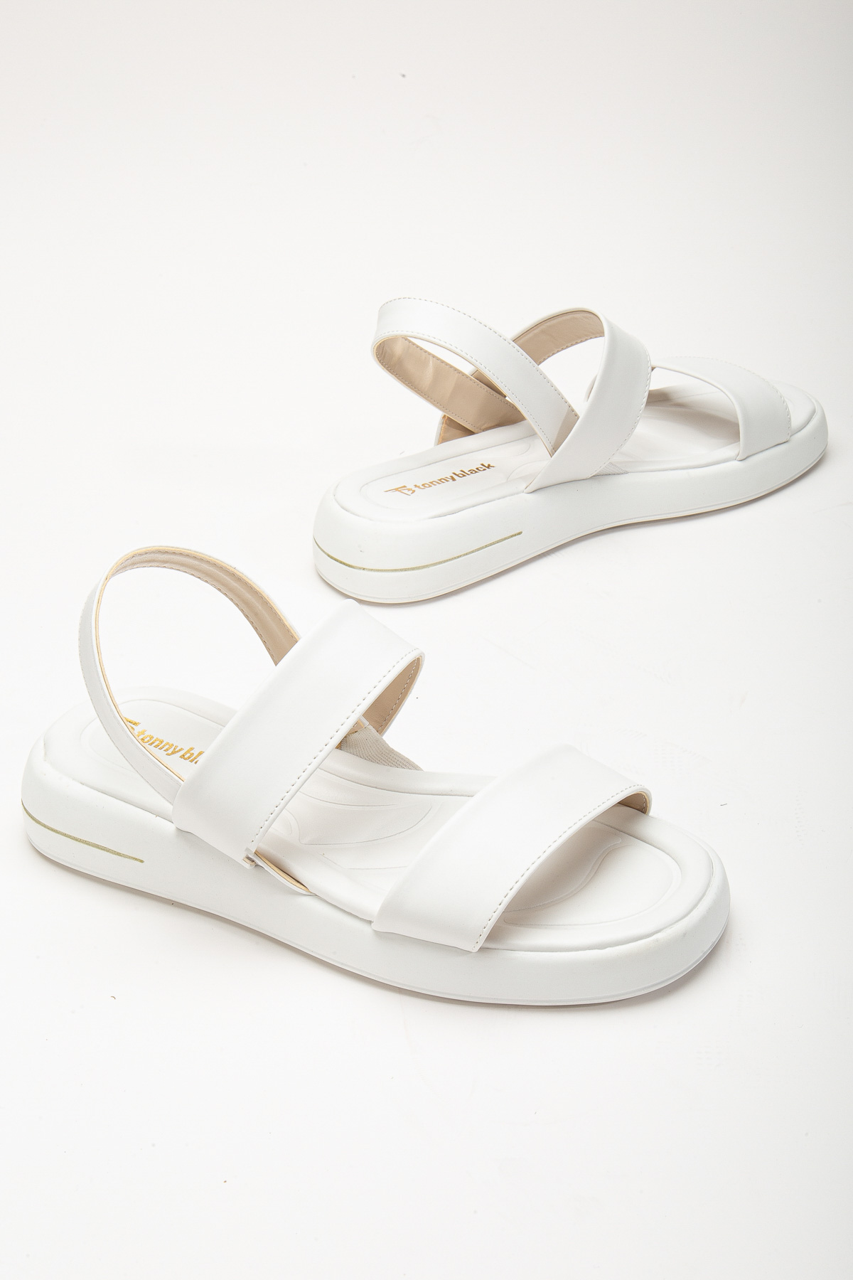 Kadın Beyaz Cilt Rahat Kalıp Poli Taban Çift Bantlı Sandalet - Görsel 5