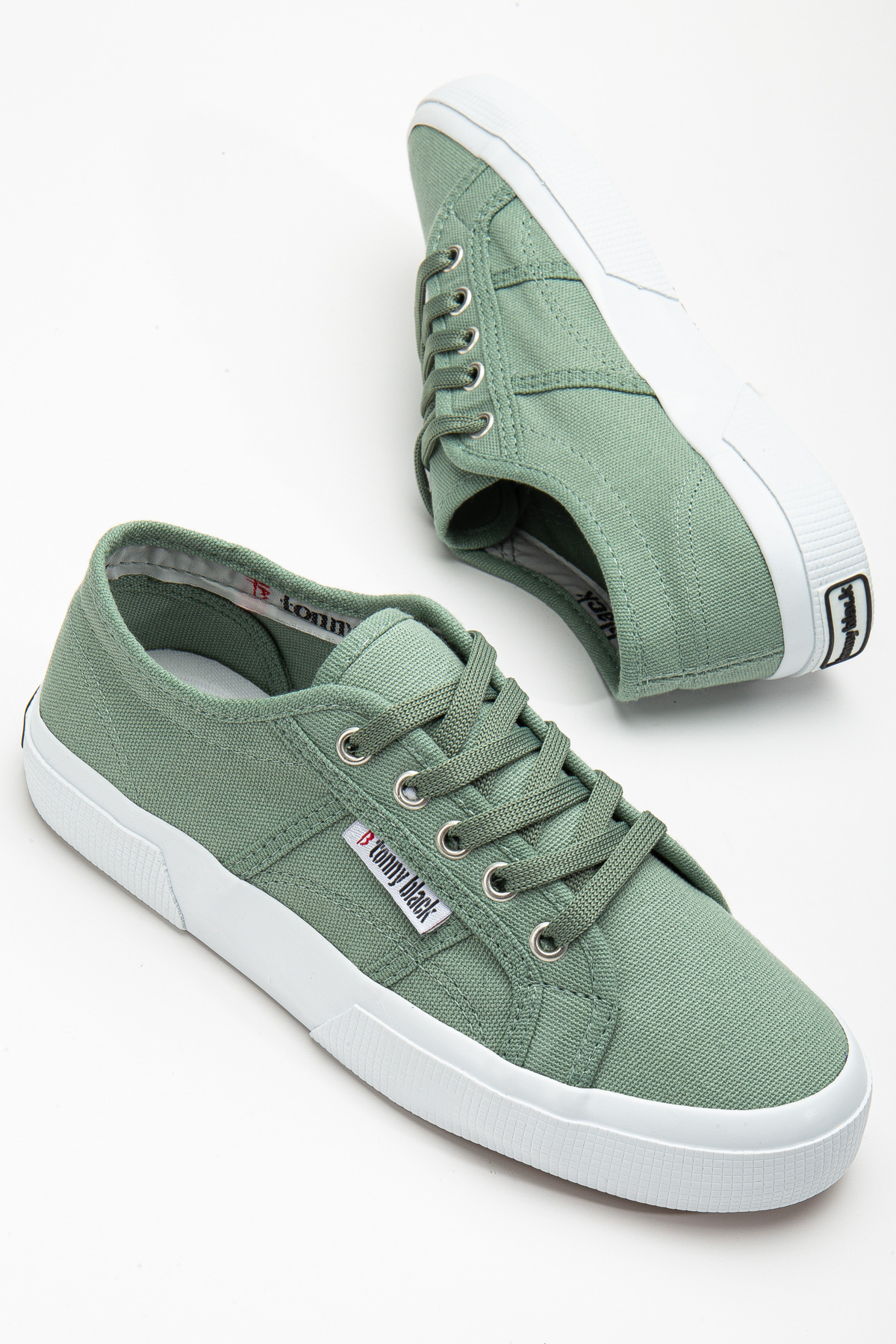 Kadın Yeşil Rahat Kalıp Krep Taban Bağcıklı Keten Günlük Ayakkabı - Görsel 6
