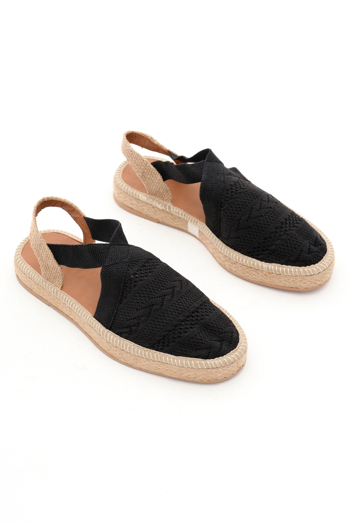 Kadın Siyah Önü Kapalı Çapraz Şeritli Hasır Hasır Triko Sandalet - Görsel 4