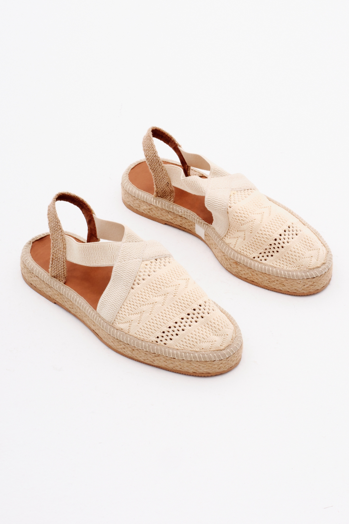 Kadın Bej Önü Kapalı Çapraz Şeritli Hasır Hasır Triko Sandalet - Görsel 3