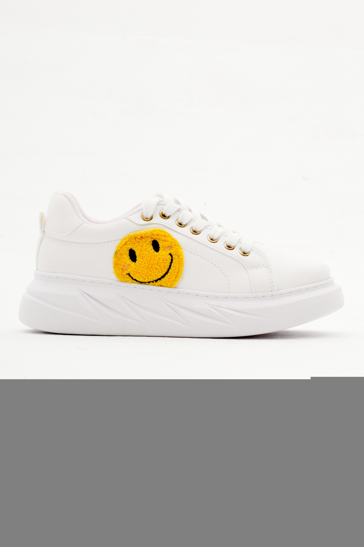 Kadın Beyaz Gülücük Emojili Kalın Poli Taban Bağcıklı Spor Ayakkabı - Görsel 2