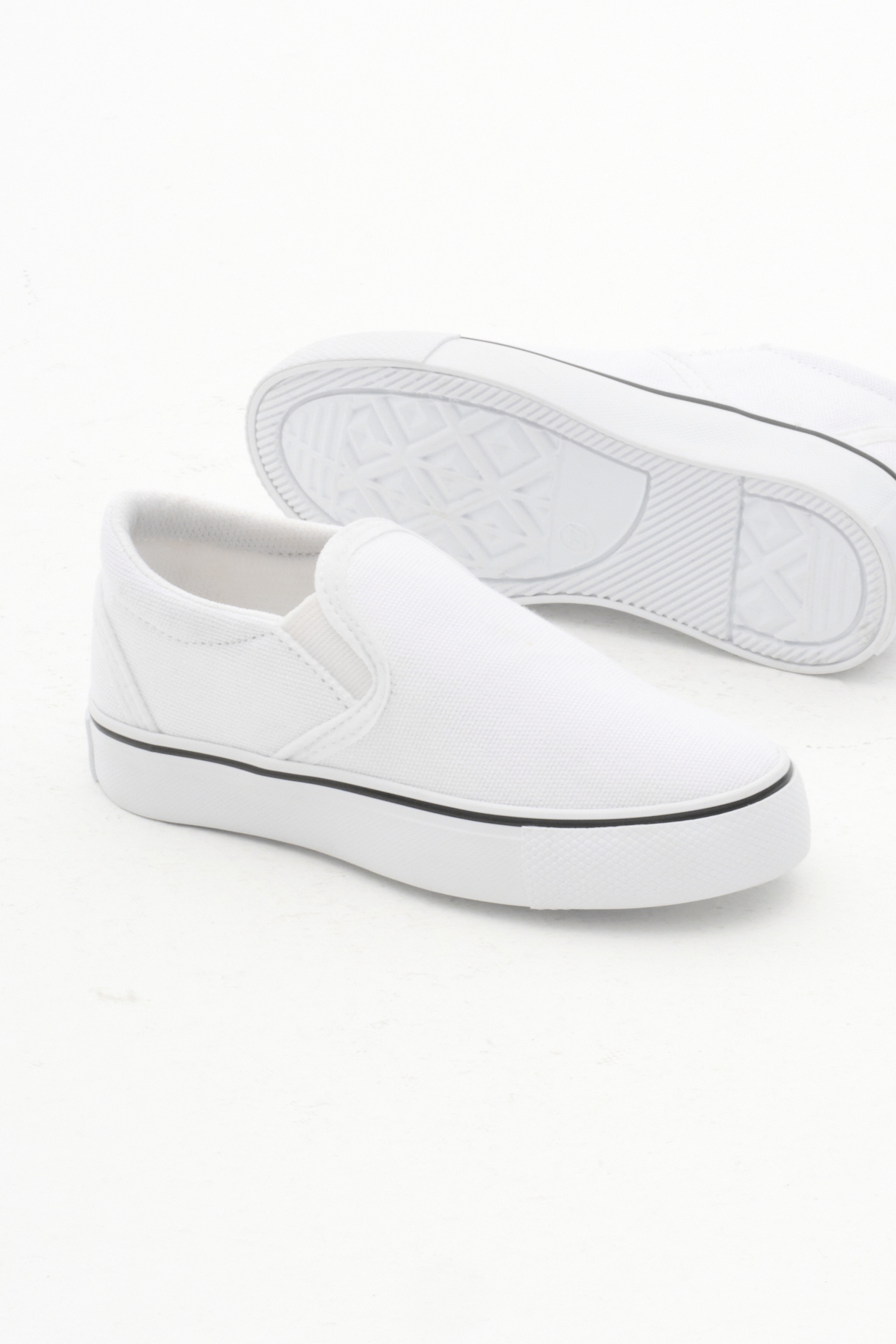Çocuk Unisex Beyaz Kauçuk Taban Keten Lastikli Spor Ayakkabı - Görsel 5