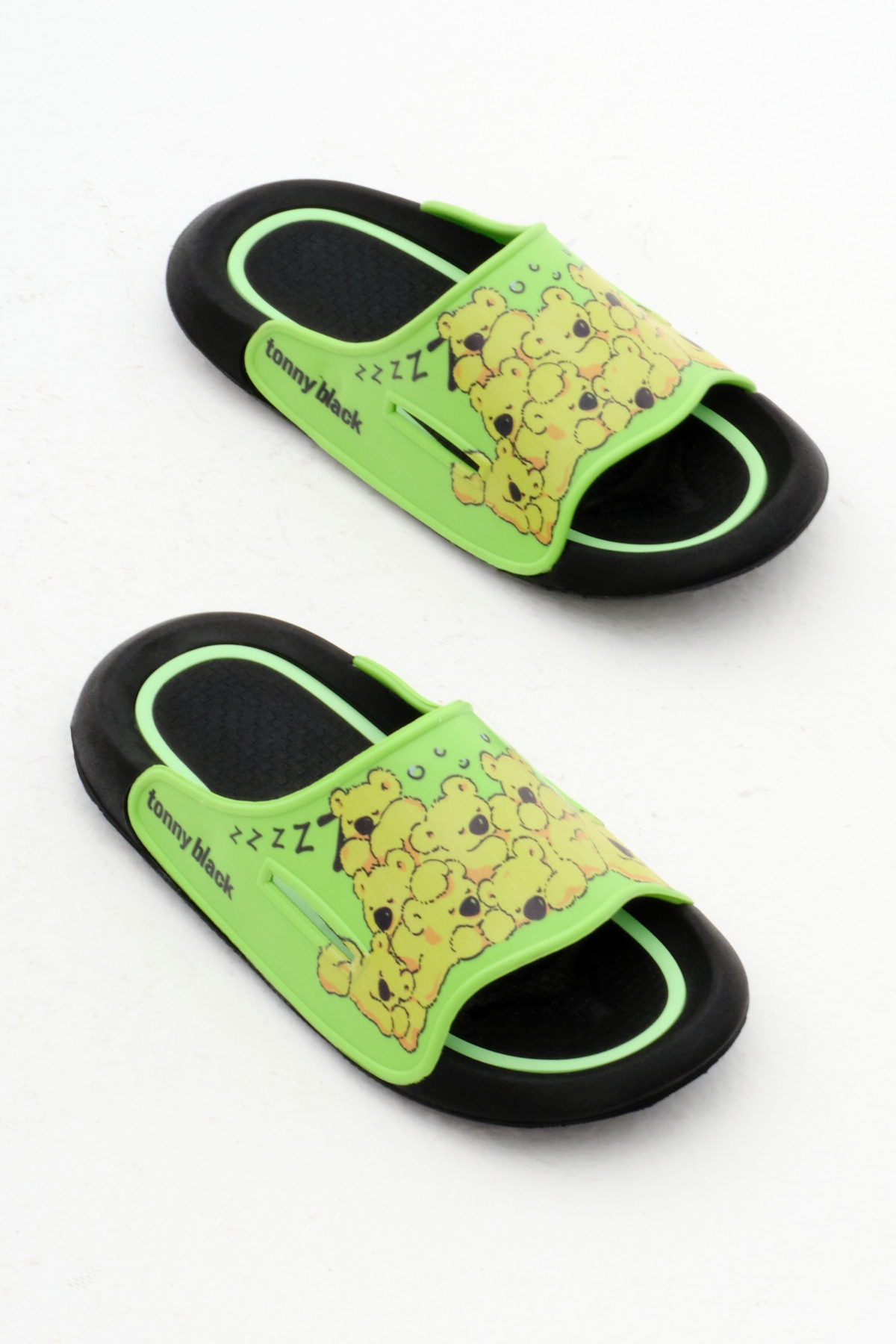Çocuk Unisex Yeşil Poli Taban Ayıcık Desenli Terlik - Görsel 5