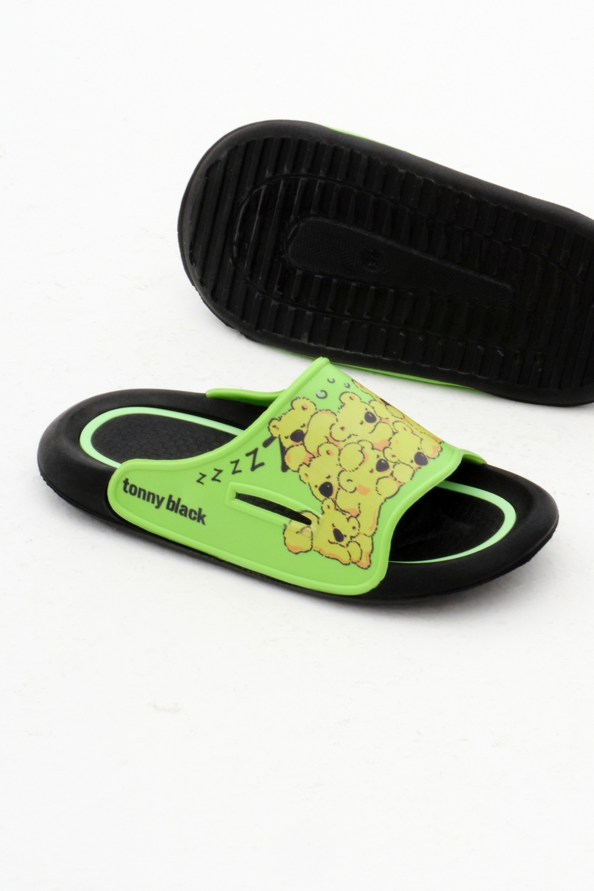 Çocuk Unisex Yeşil Poli Taban Ayıcık Desenli Terlik - Görsel 6