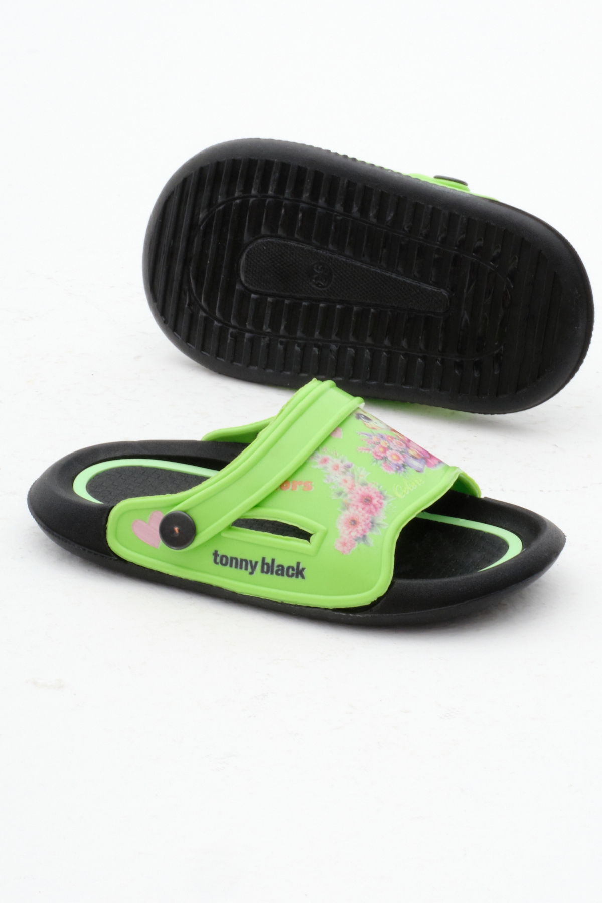 Kız Çocuk Yeşil Poli Taban Çiçek Desenli Terlik - Görsel 6
