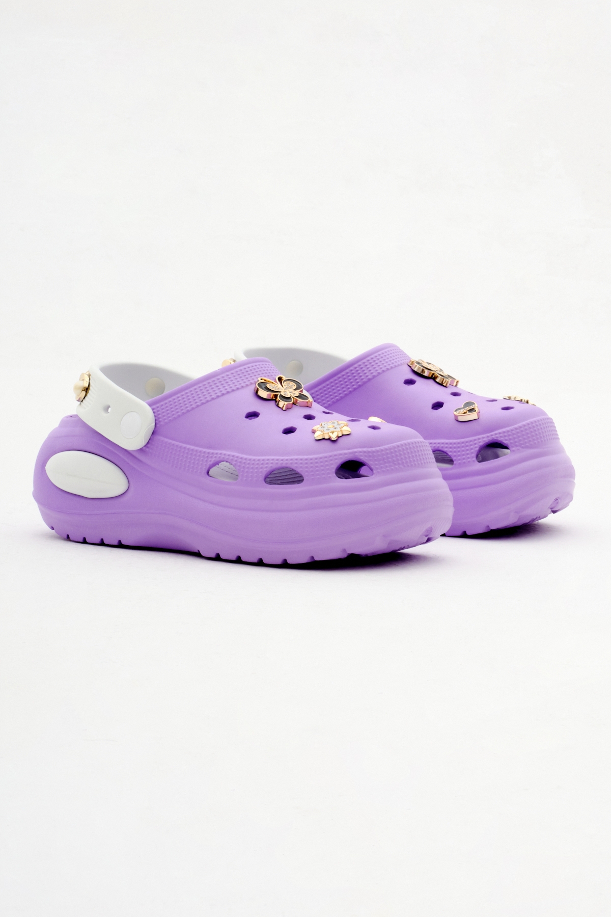 Kadın Lila Beyaz Çıkartılabilir Taban Zincir Detaylı Yüksek Taban Eva Sandalet - Görsel 3