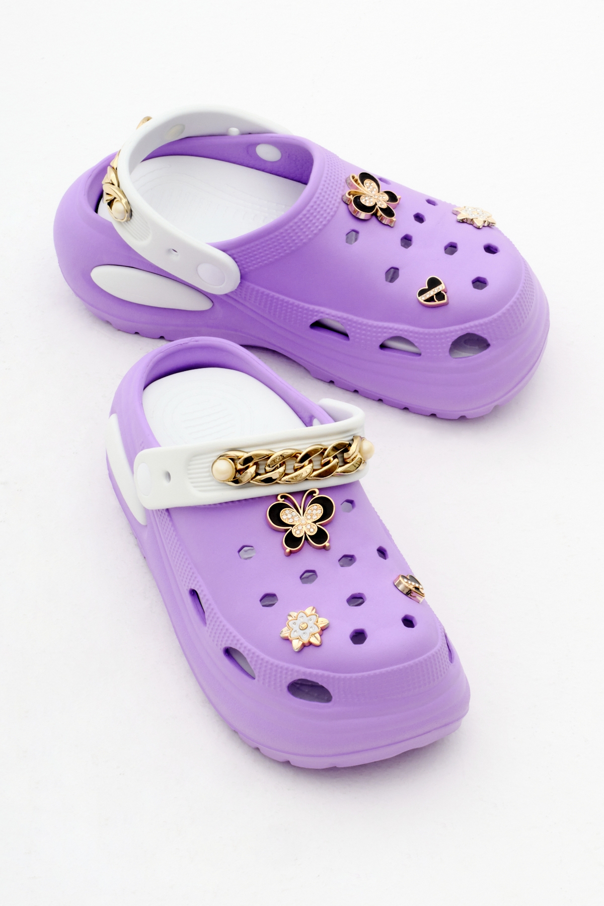 Kadın Lila Beyaz Çıkartılabilir Taban Zincir Detaylı Yüksek Taban Eva Sandalet - Görsel 4